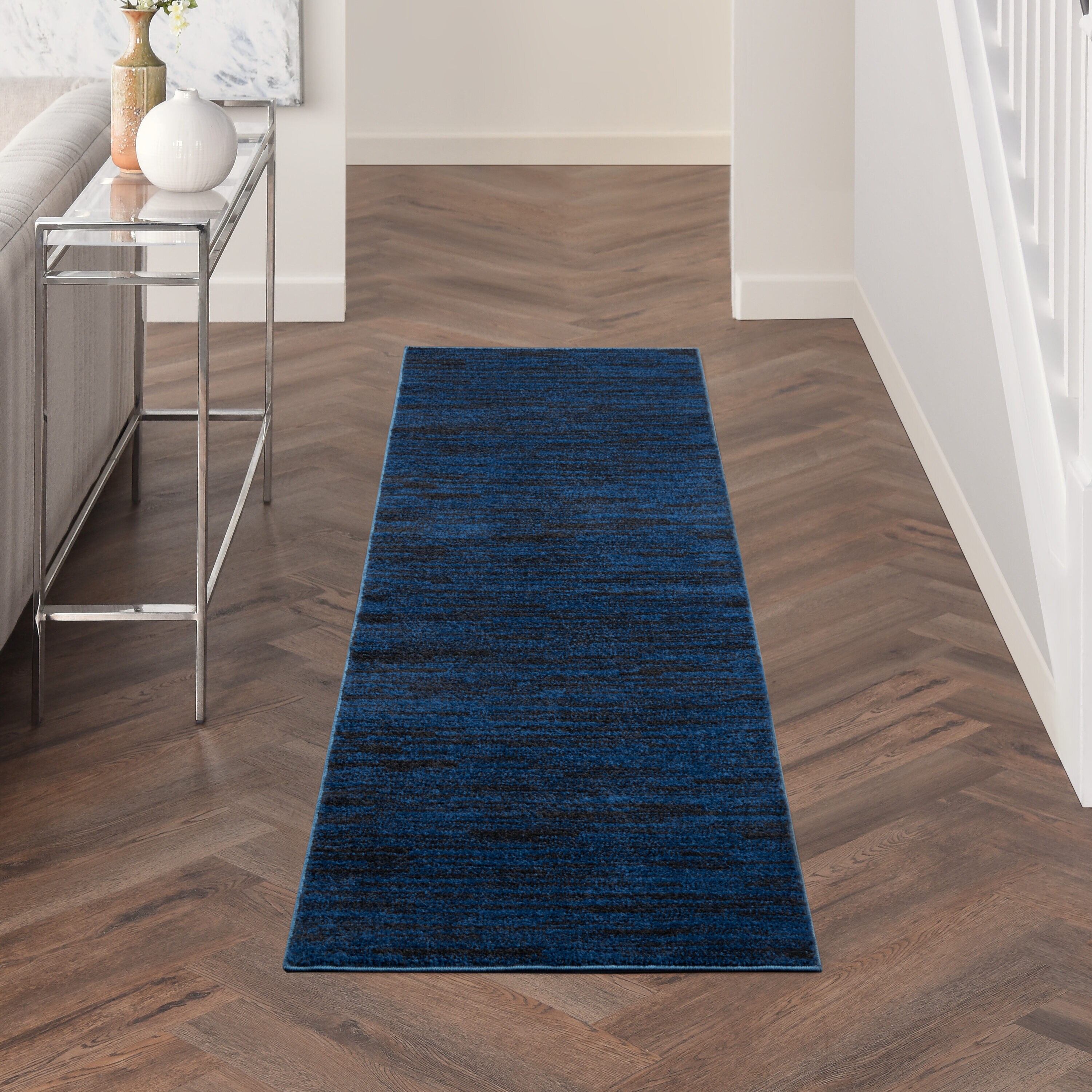 Nourison 099446824141 Essentials 2 x 8 (ft) Loomed Polypropylene Midnight Blue Rectangular Indoor/Outdoor Solid Runner rug