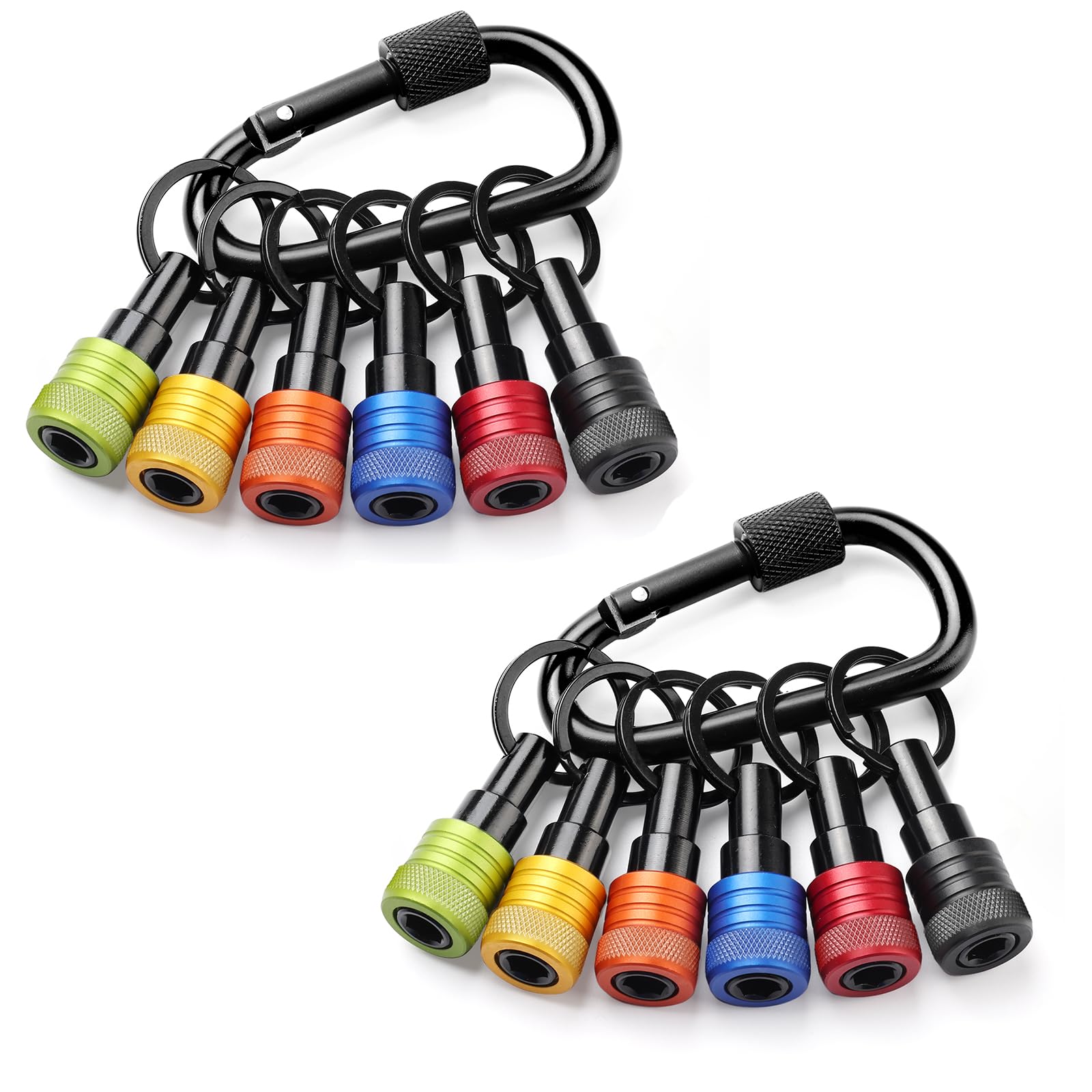 Linder Group Inc Bit holder key chain Set 12 pcs aluminum matte finish quick release one hand operation quarter inch hex shank impact drill compatible carabiner #L3OB3VUJ