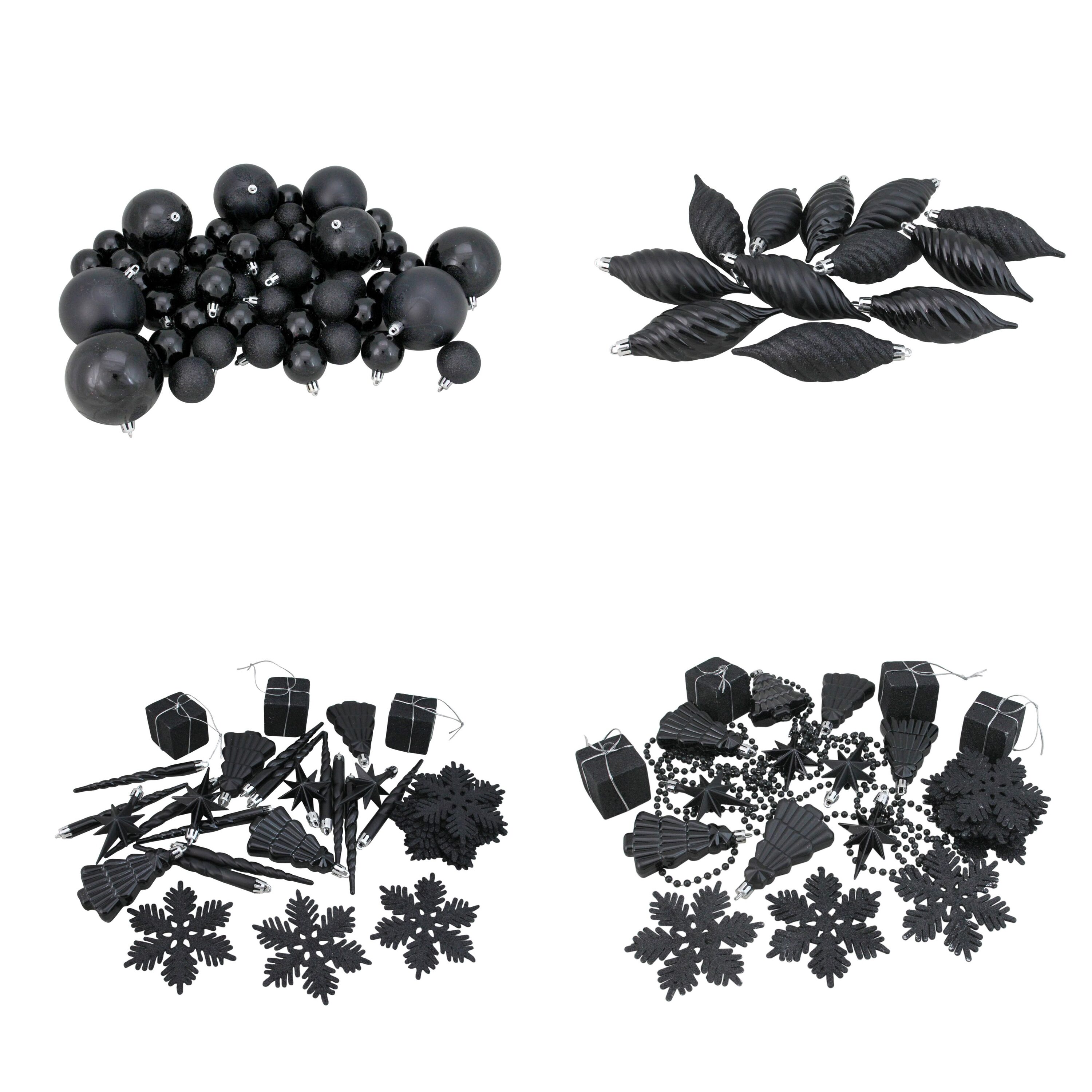 Northlight 125ct Jet Black Shatterproof 4-Finish Christmas Ornaments 5.5 inch (140mm)
