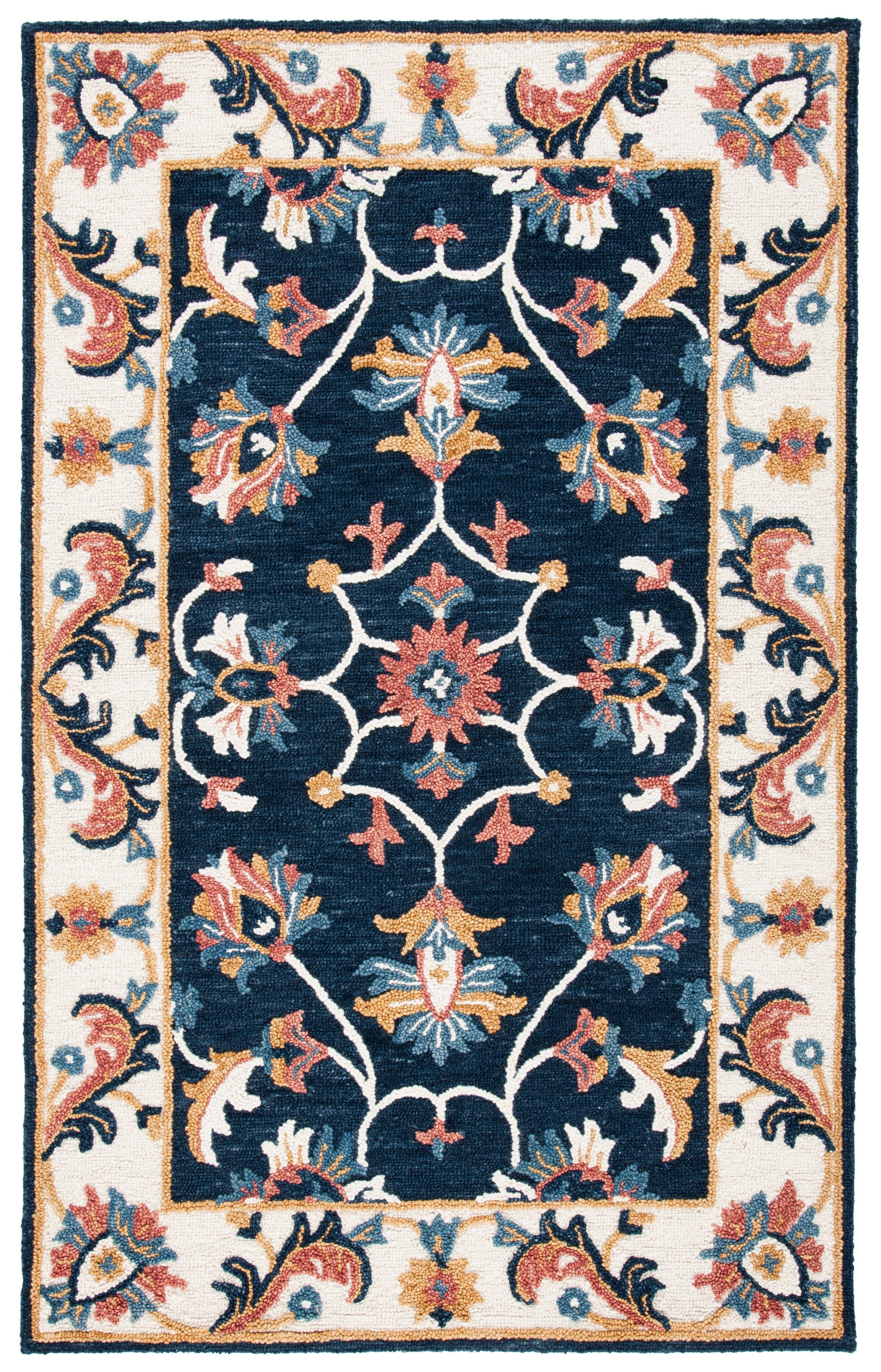 Handmade Tufted Wool Blossom Area Rug - 3' x 5' Blue/Ivory