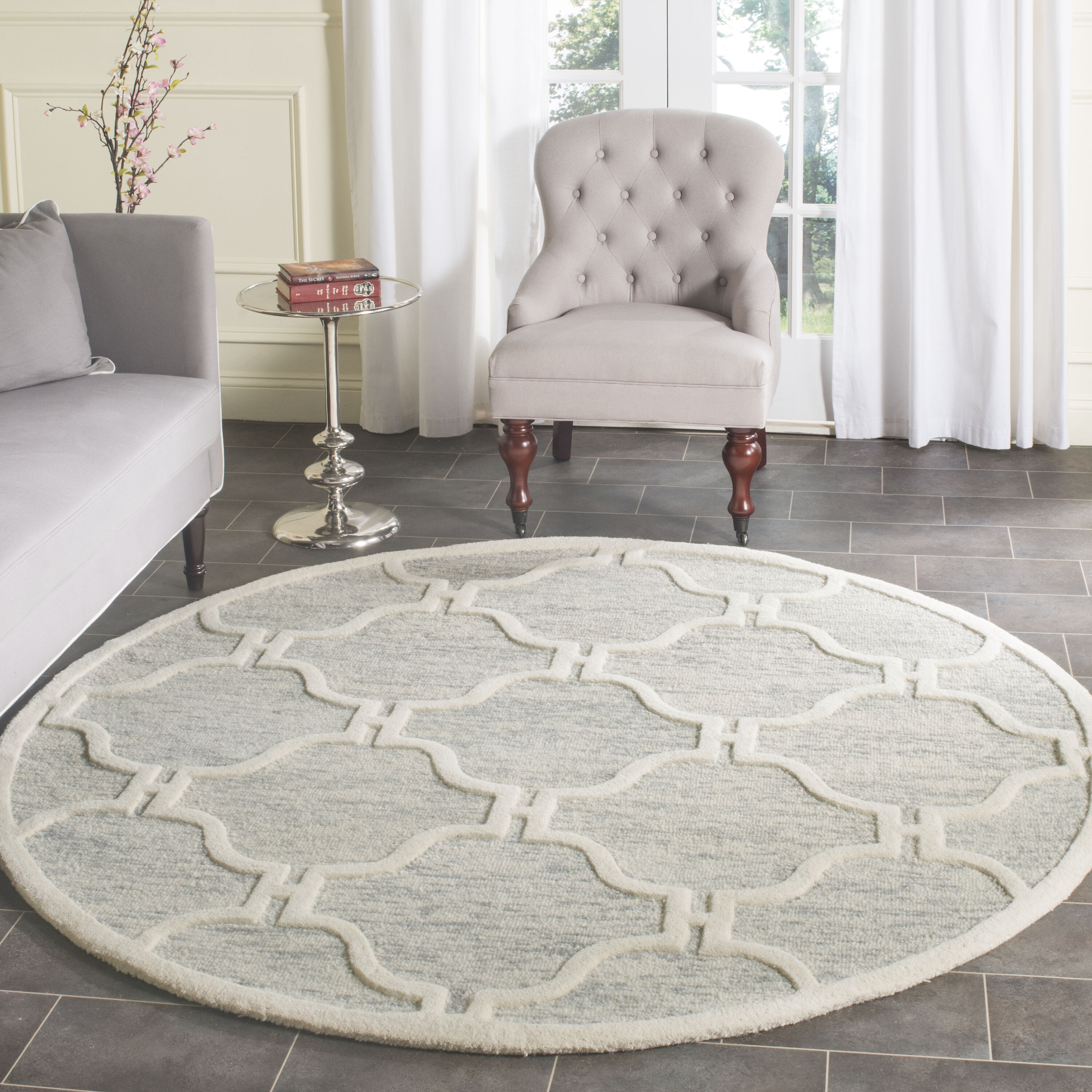  Cambridge 727 Light Gray/Ivory Contemporary 6ft x 6ft Round Rug