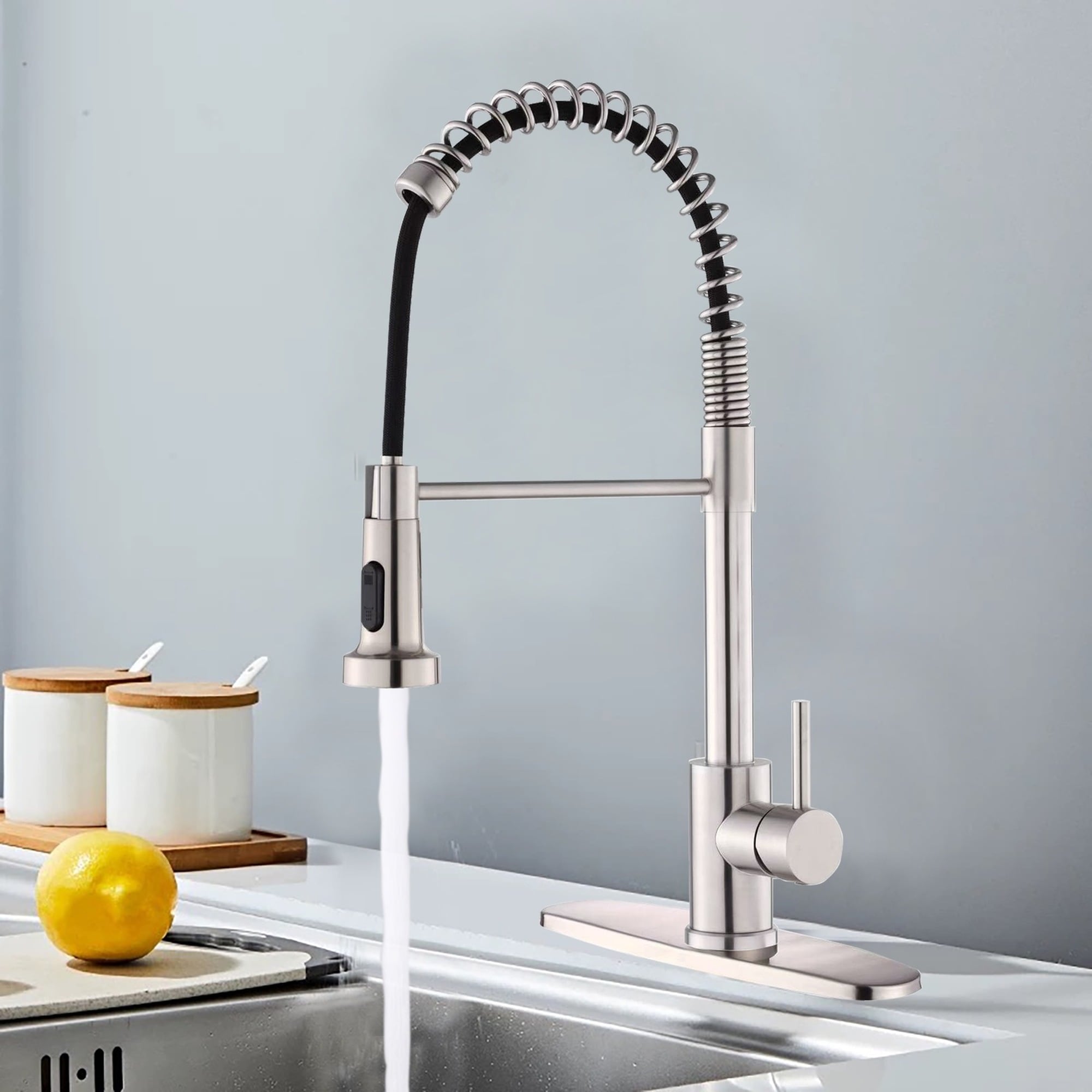 IAK Brushed Nickel Stainless Steel Kitchen Faucet with Pull Down Sprayer and Industrial Style for Farmhouse Camper Laundry Utility RV Wet Bar Sinks