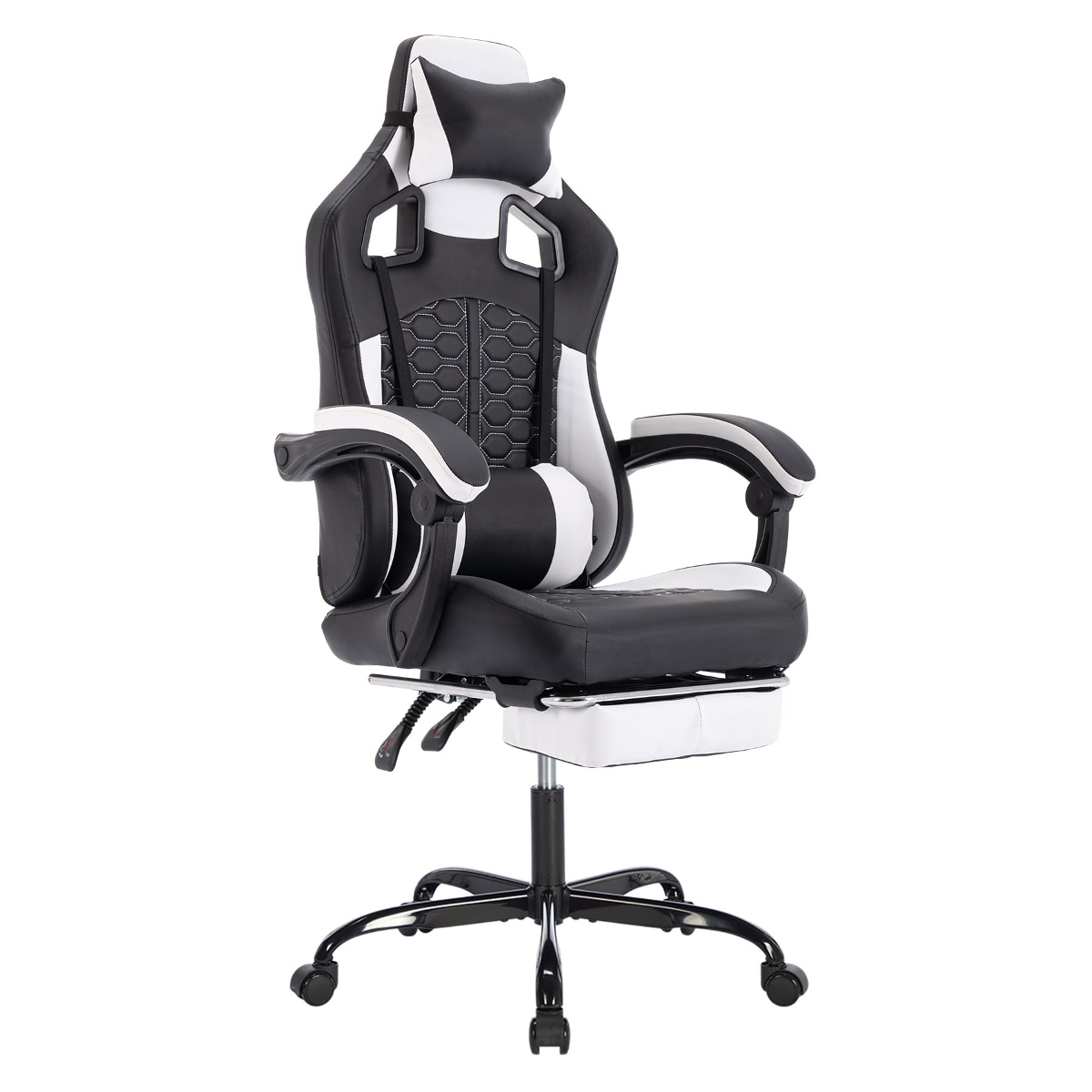 Loheer 20.87-in W Black and White Ergonomic PC Gaming Chair with Massage and Footrest