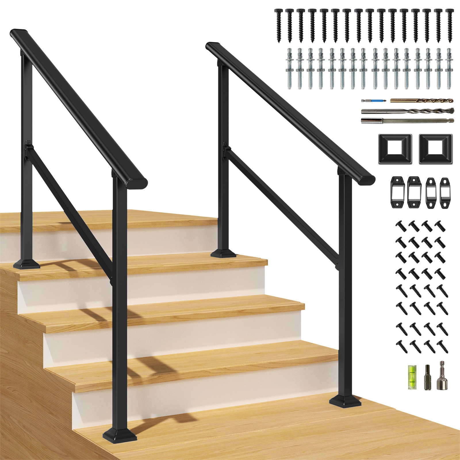 LOVMOR 2 Pack 4 Step Hand Rails for Outdoor Steps Wrought Iron Railing #4 STEP HAND RAILS