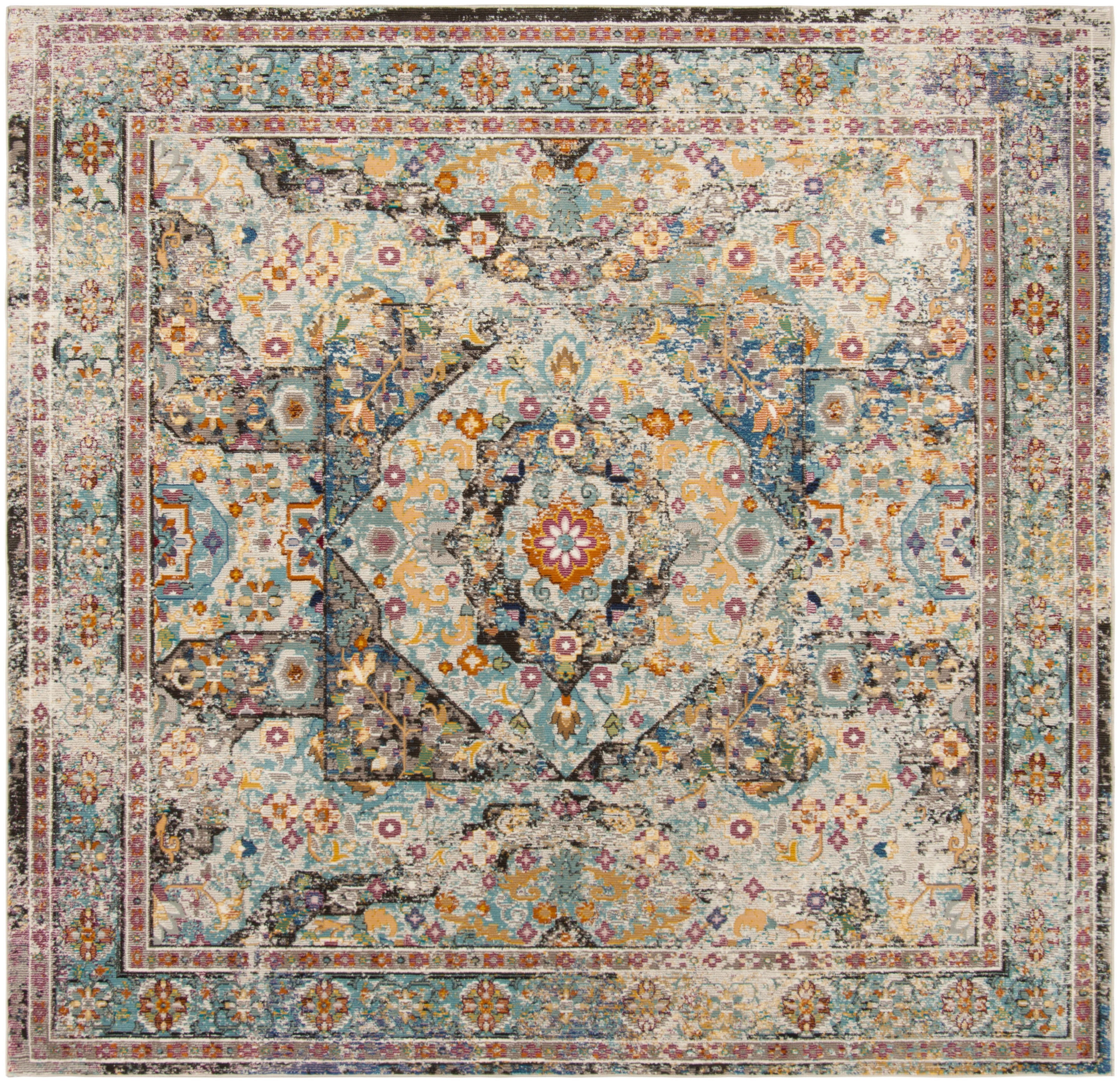 Safavieh ARA199B-6SQ Aria Christena 6 x 6 (ft) Loomed Polypropylene Blue/Multi Square Indoor Distressed/Overdyed Bohemian/Eclectic Area rug