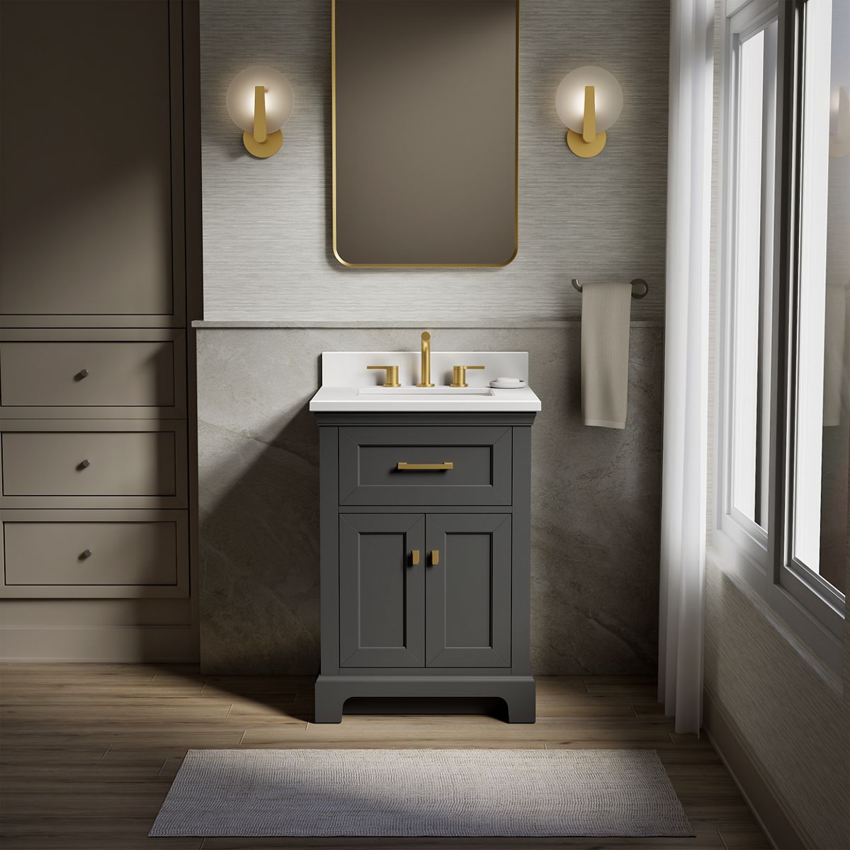 KOHLER 29259-BD1-DWG Charlemont 24-in Ferrous Grey Undermount Single Sink Bathroom Vanity with Pure White Quartz Top