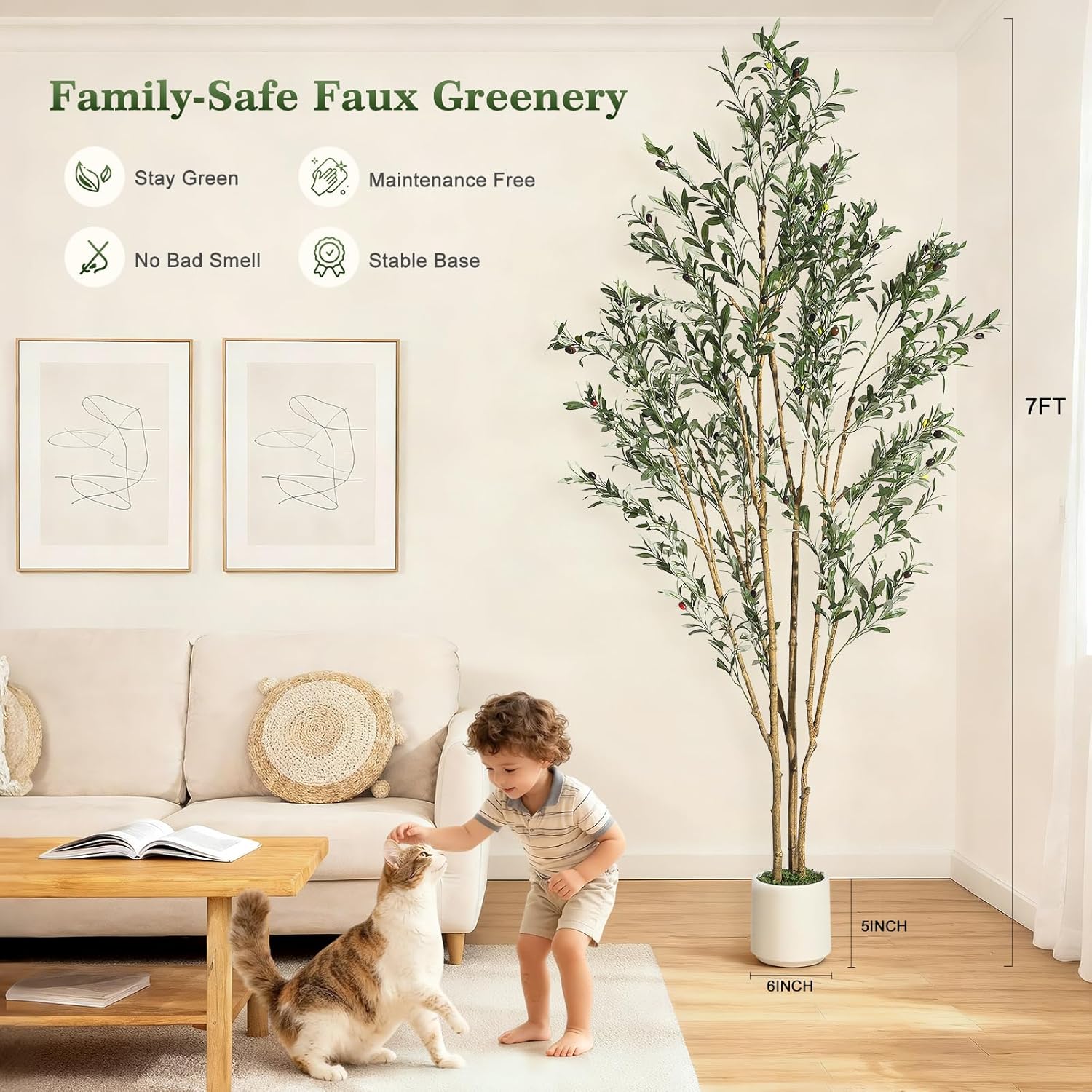 Garvee 7FT Tall Indoor Artificial Olive Trees Faux Olive Tree with ...