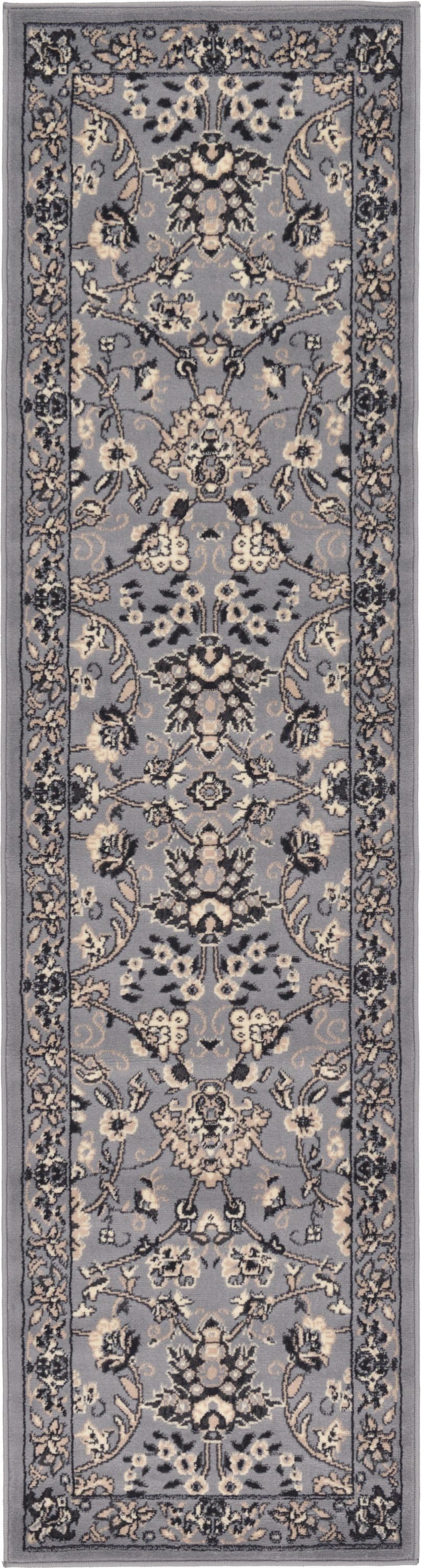 Unique Loom 3124960 Washington Sialk Hill 2 x 8 (ft) Loomed Polypropylene Gray/Ivory Rectangular Indoor Floral/Botanical Vintage Runner rug