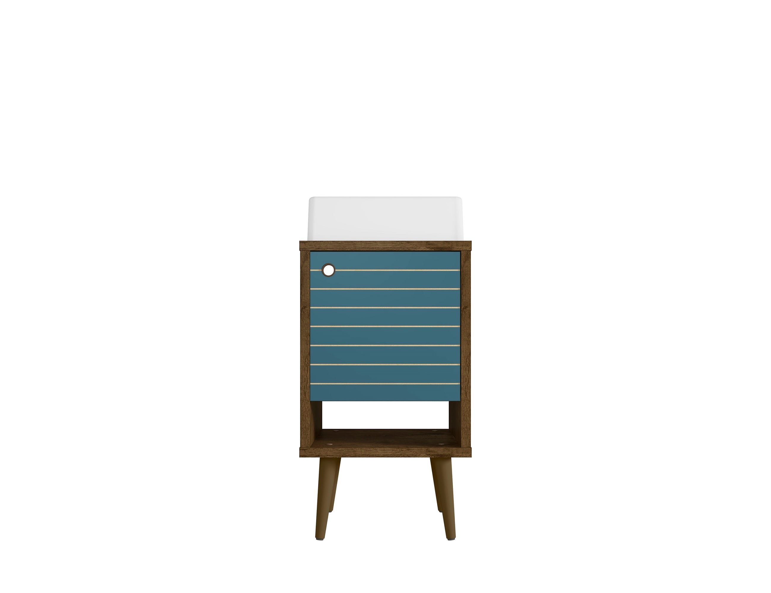 Manhattan Comfort 238BMC93 Liberty 18-in Rustic Brown and Aqua Blue Single Sink Bathroom Vanity with White Wood Top