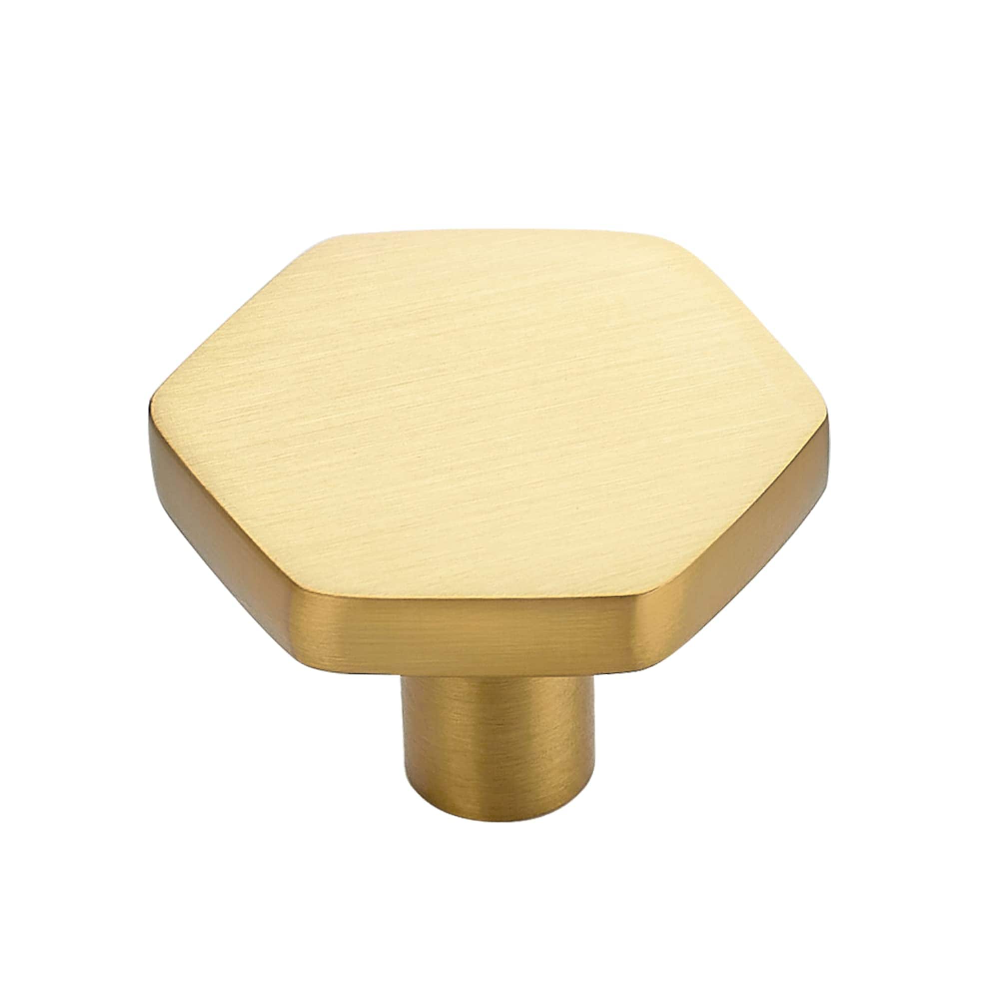 Phyfalip  Gold Hexagon Cabinet Knobs 10-Pack Solid Zinc Alloy 1.1 Inch Brushed Gold Knobs for Kitchen Cabinets and Drawers Dresser