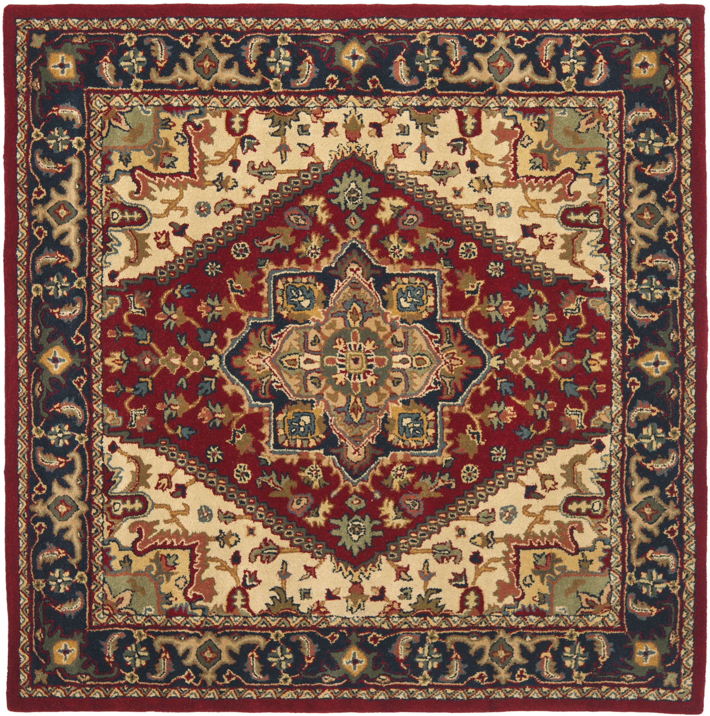 Elegant Heritage Square Red Wool 6' Tufted Area Rug