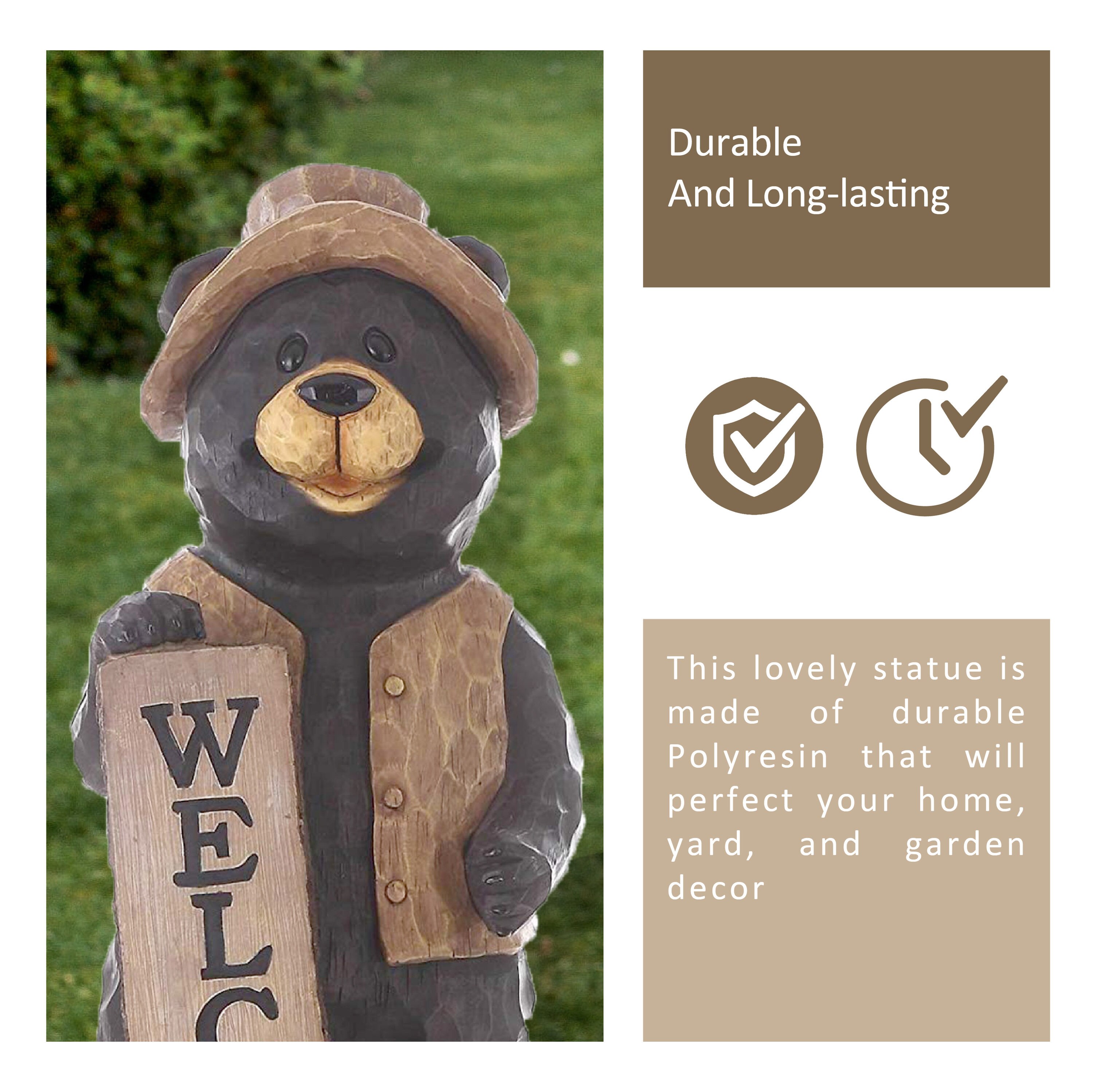 Hi-Line Gift Ltd. Bear Holding Welcome Sign Garden Statue & Reviews