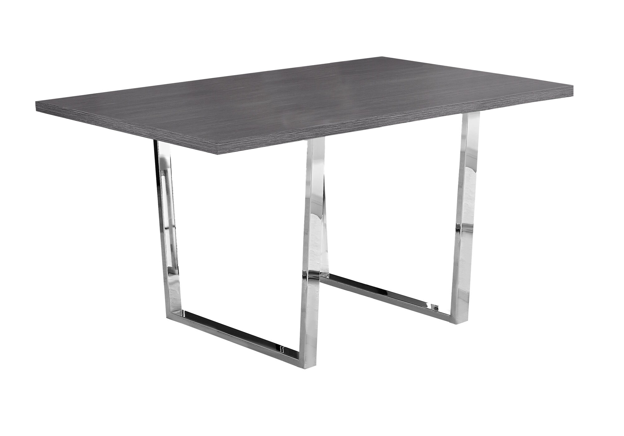 Monarch Specialties I 1120 Grey Reclaimed Wood-look/chrome Contemporary/Modern Dining Table, Composite with Chrome Metal Base 59-in L x 30.25-in H