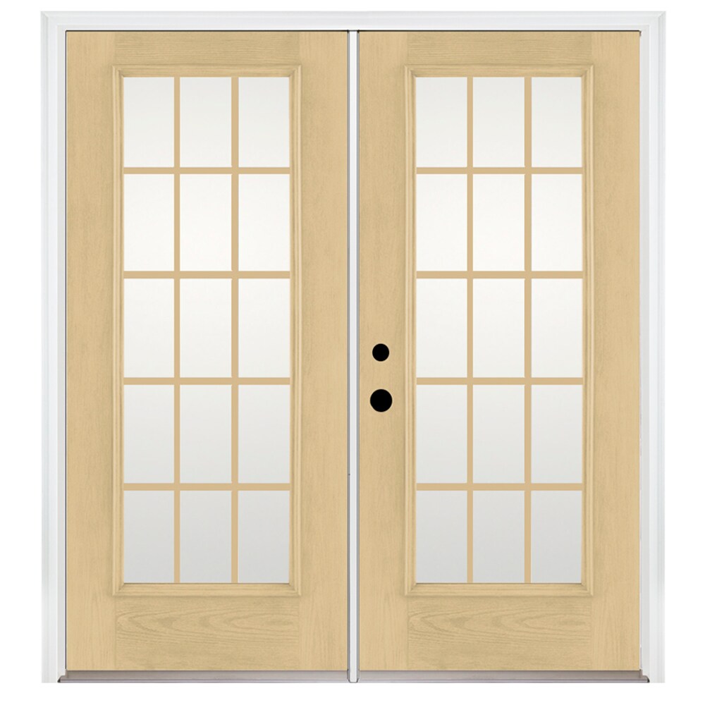 Therma-Tru Benchmark Doors BMTTP612367 72-in x 80-in Low-e Grilles Between The Glass Ready To Paint Fiberglass French Right-Hand Inswing Double Patio Door Brickmould Included