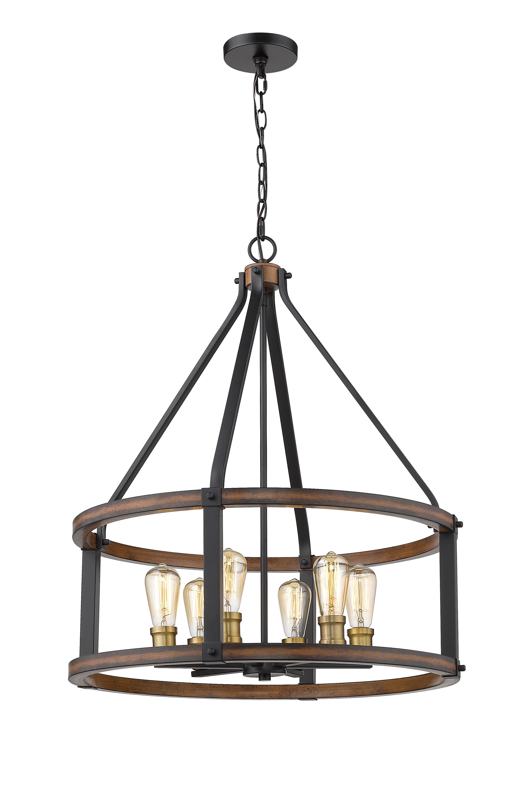 Rustic Mahogany 25" LED Drum Chandelier with Faux Barnwood