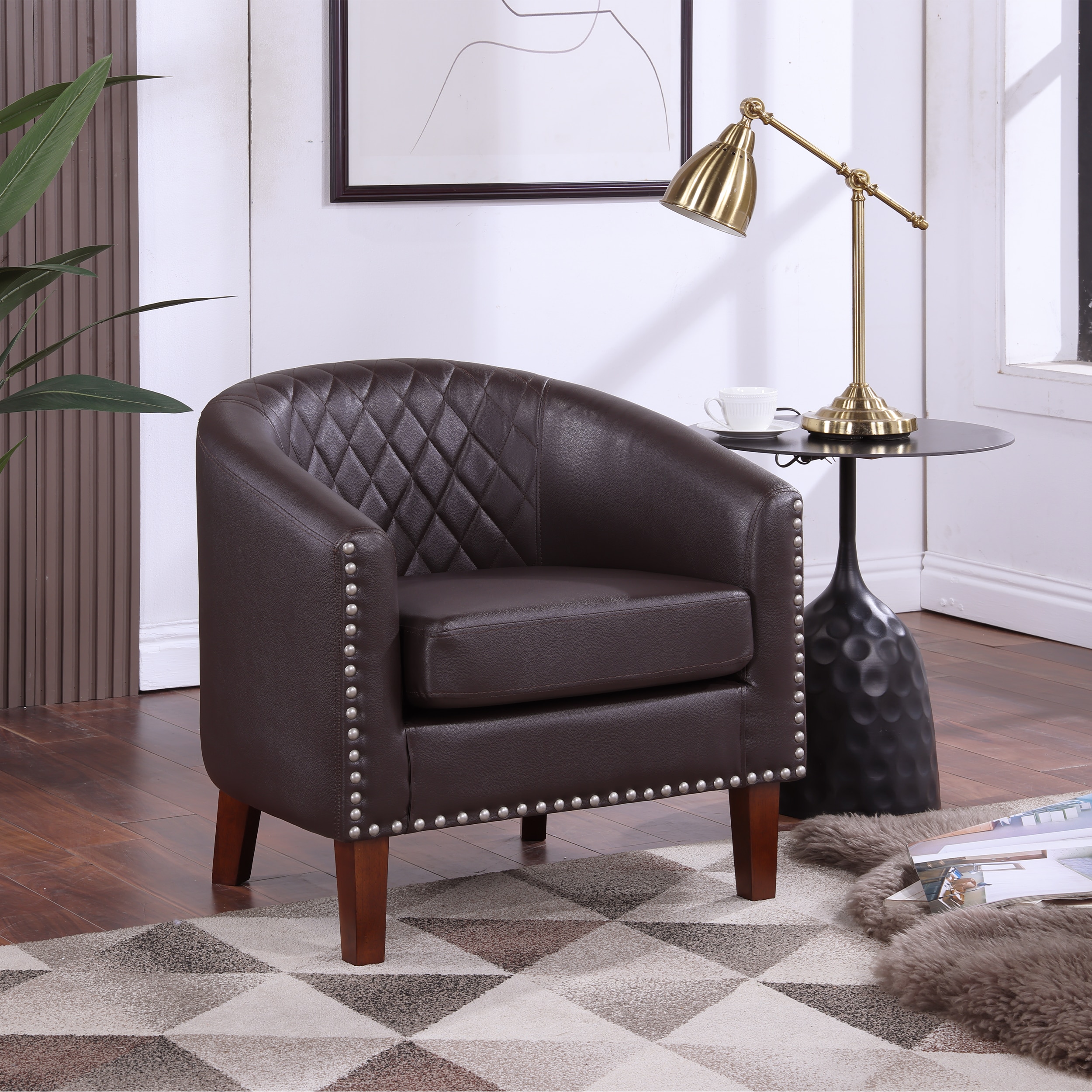 Prilinex Modern Brown Faux Leather Barrel Chair In The Chairs ...