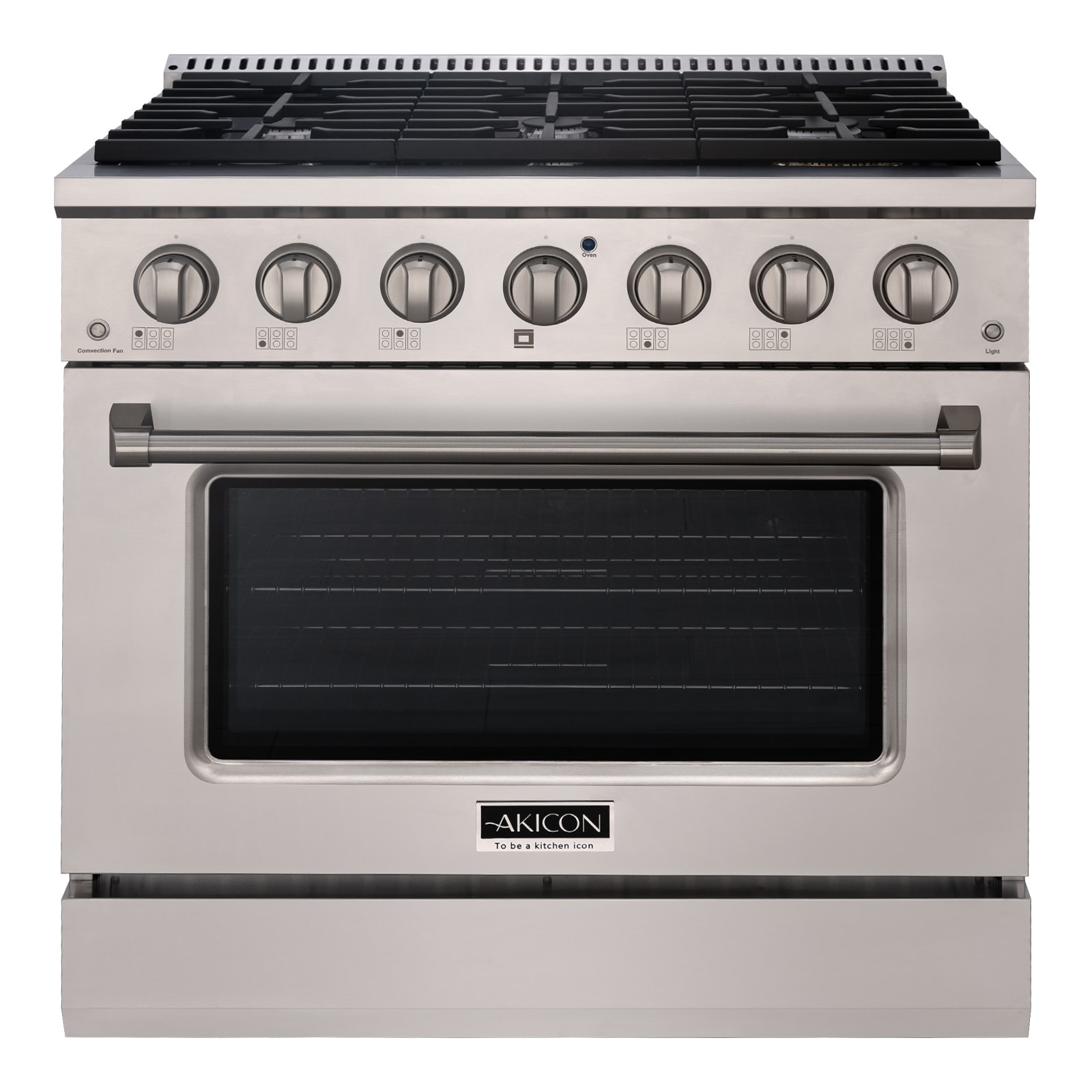 Akicon 36 Slide-in Freestanding Professional Style GAS Range with 5.2 Cu. ft. Oven, 6 Burners, Convection Fan, Cast Iron Grates - Stainless Steel
