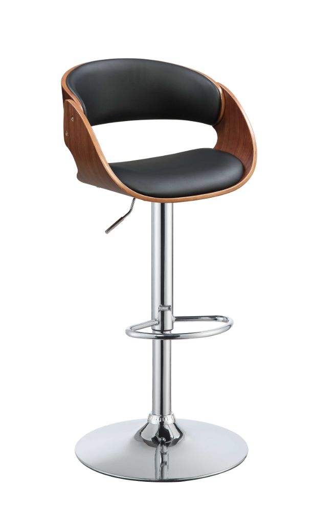 HomeRoots 286646 Amelia Black Pu and Walnut 1-in H Adjustable height Swivel Metal Bar Stool with Arms