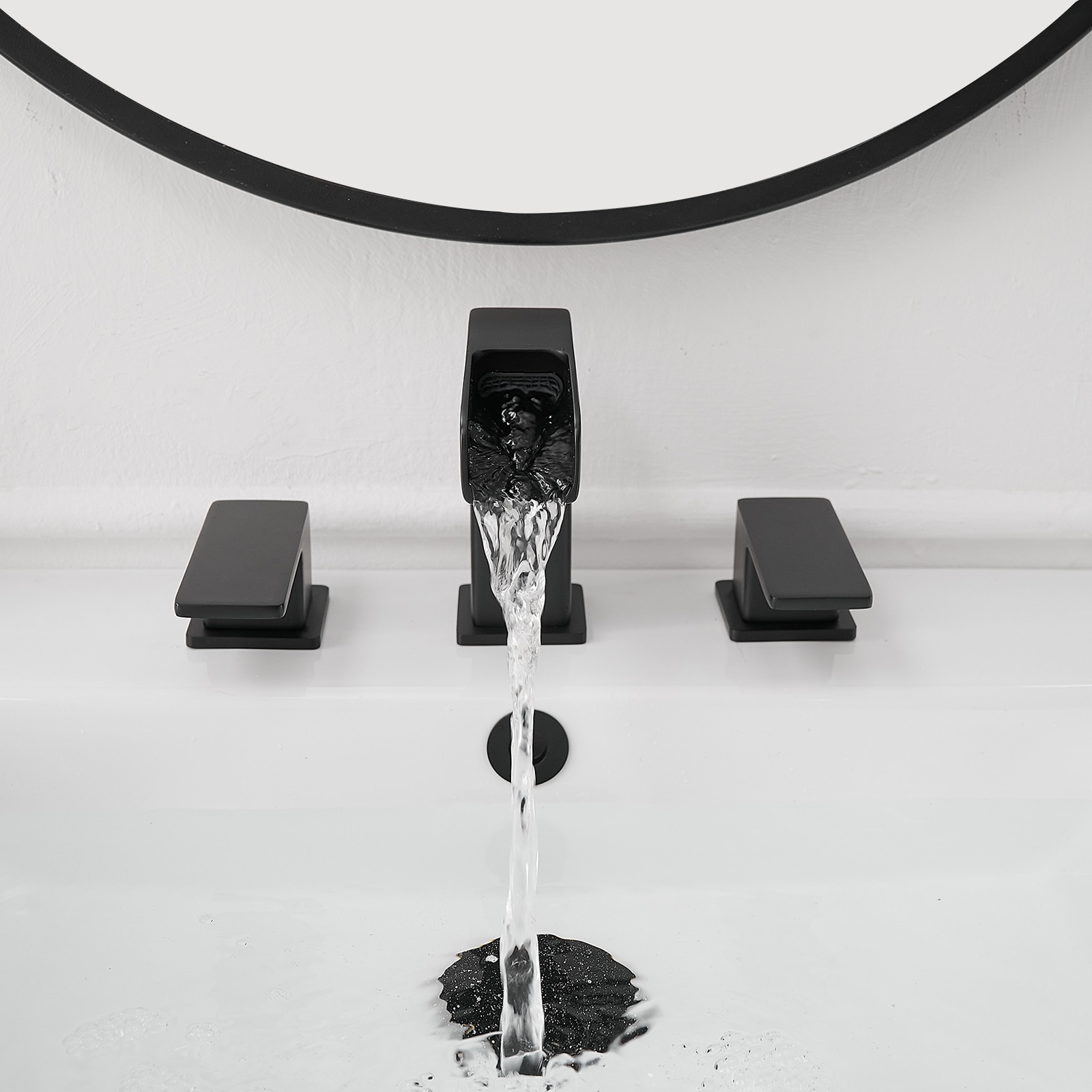 Matte Black Widespread 2-Handle Bathroom Faucet with Metal Drain