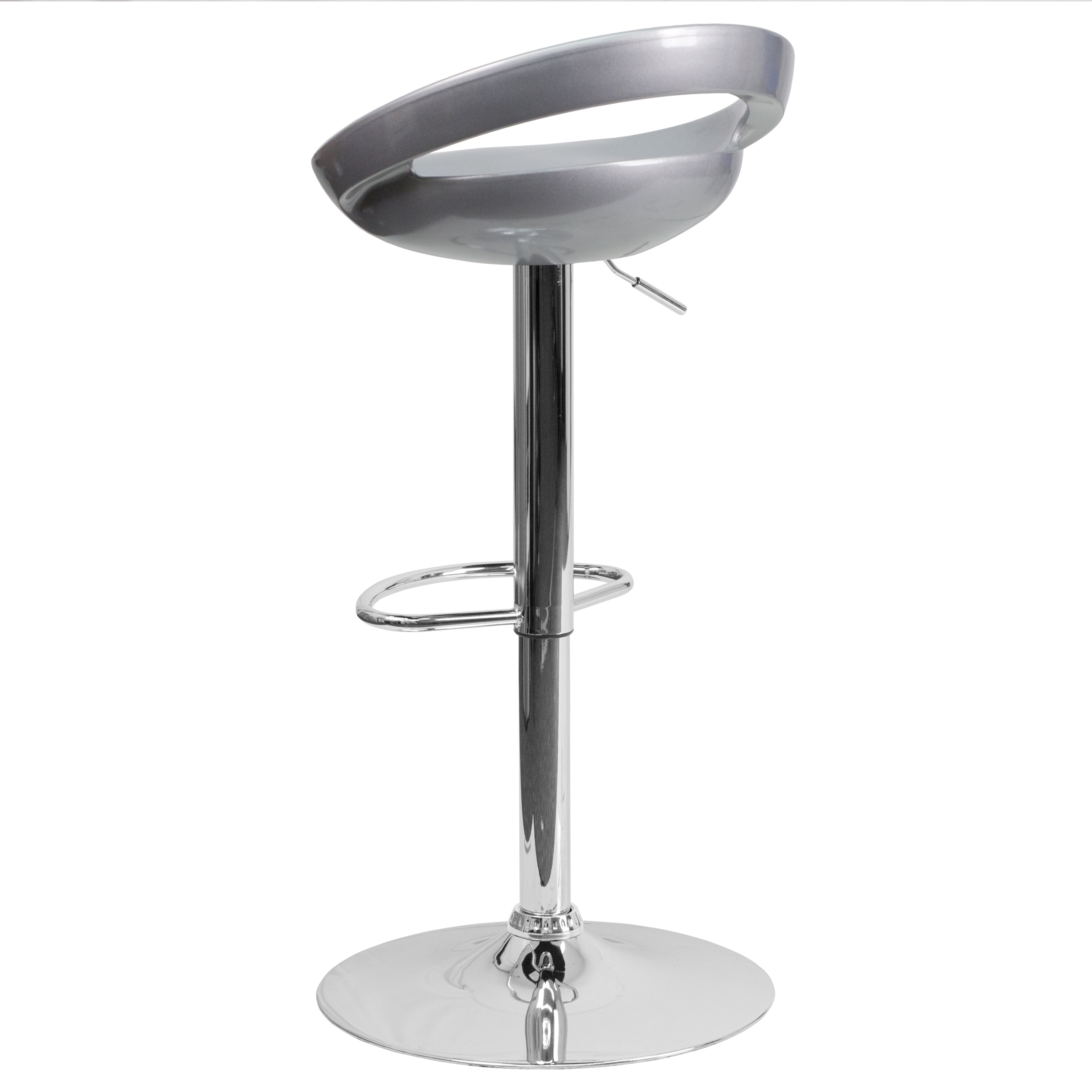 Sleek Silver Swivel Adjustable Height Backless Barstool
