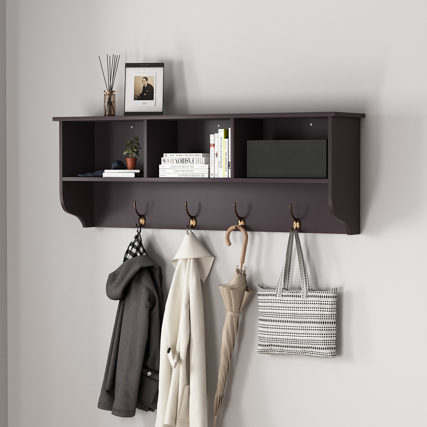 GZMR GZ-NK9294 Entryway Wall Mounted Coat Rack Espresso 4 -Hook Coat rack