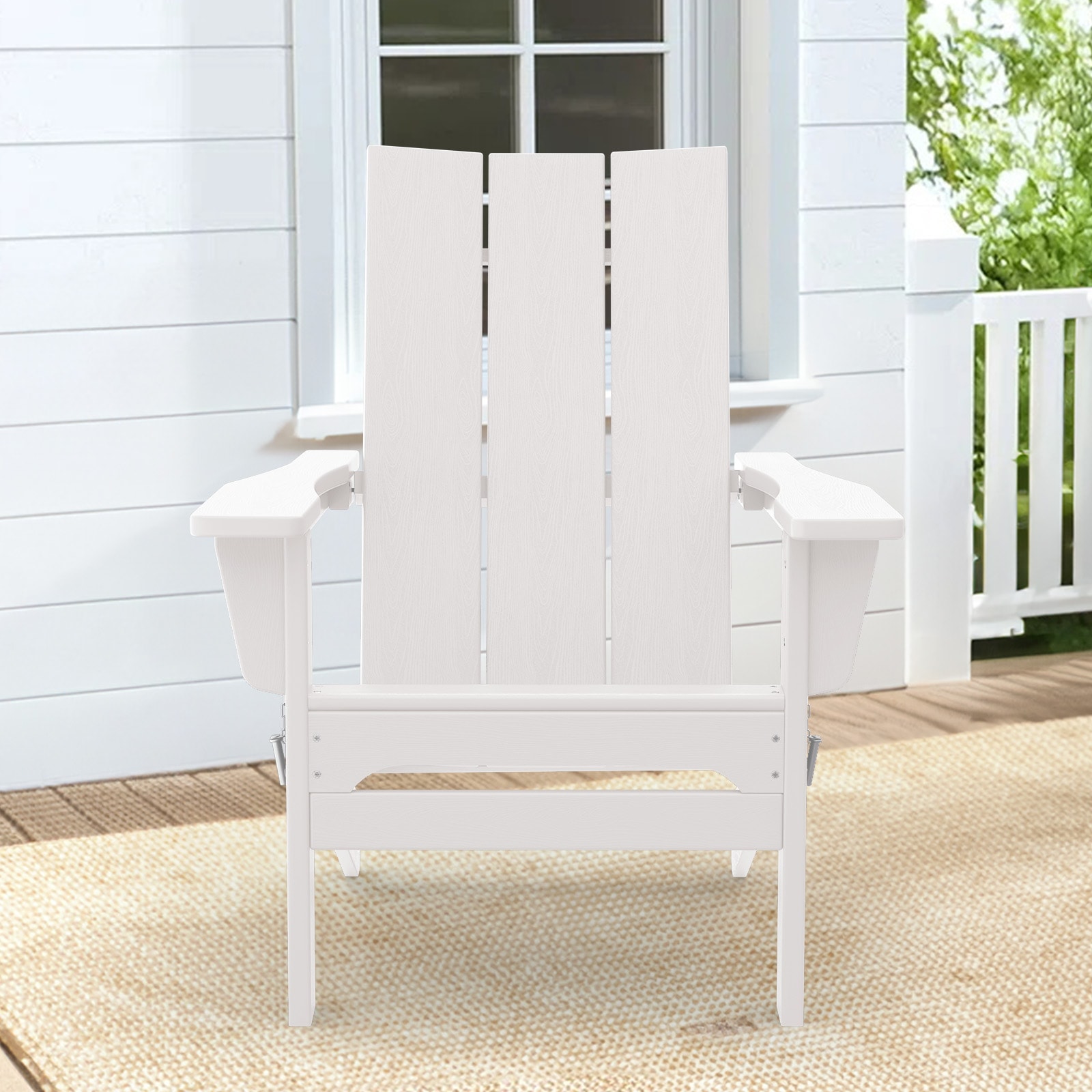 JEAREY PEHQZDY-WE Modern Foldable Chair Stackable White HDPE Frame Stationary Balcony Chair with Slat Seat
