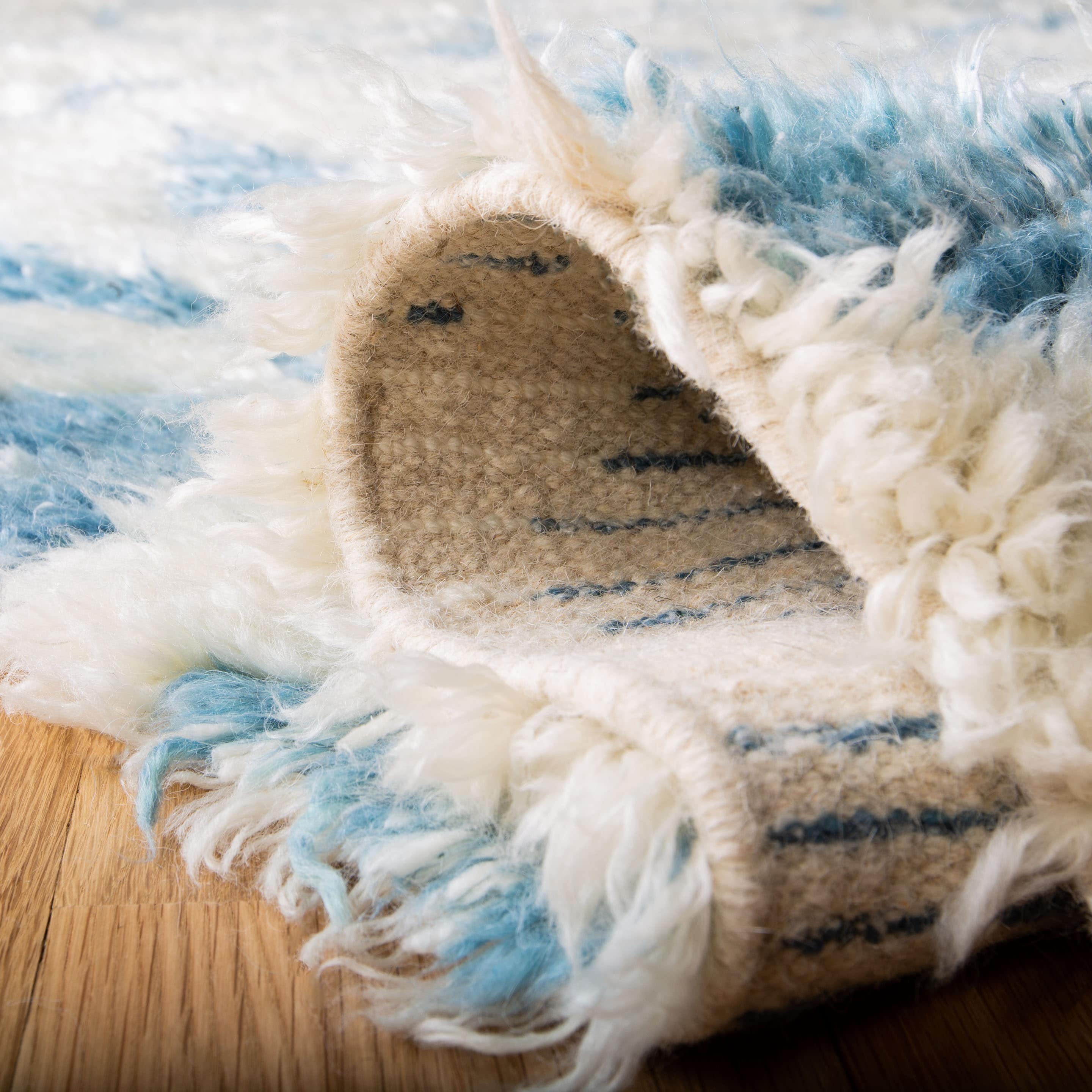 Manhattan Blue and Ivory Hand-Knotted Wool Runner Rug