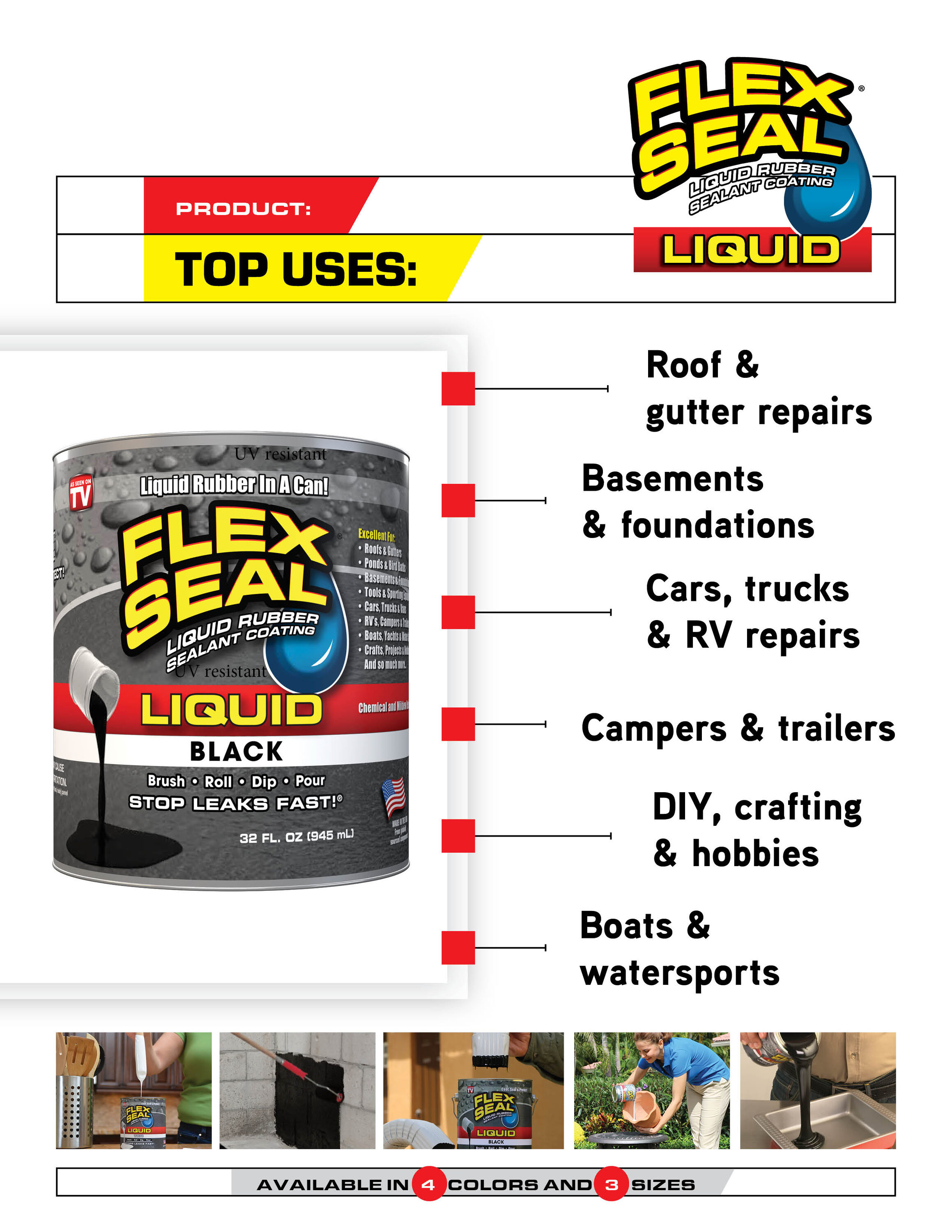 Flex Seal Liquid, 16 oz, Black, Liquid Rubber Coating Sealant, Waterproof,  Flexible, Breathable, and UV Resistant, Roof Repair, Basements, RV