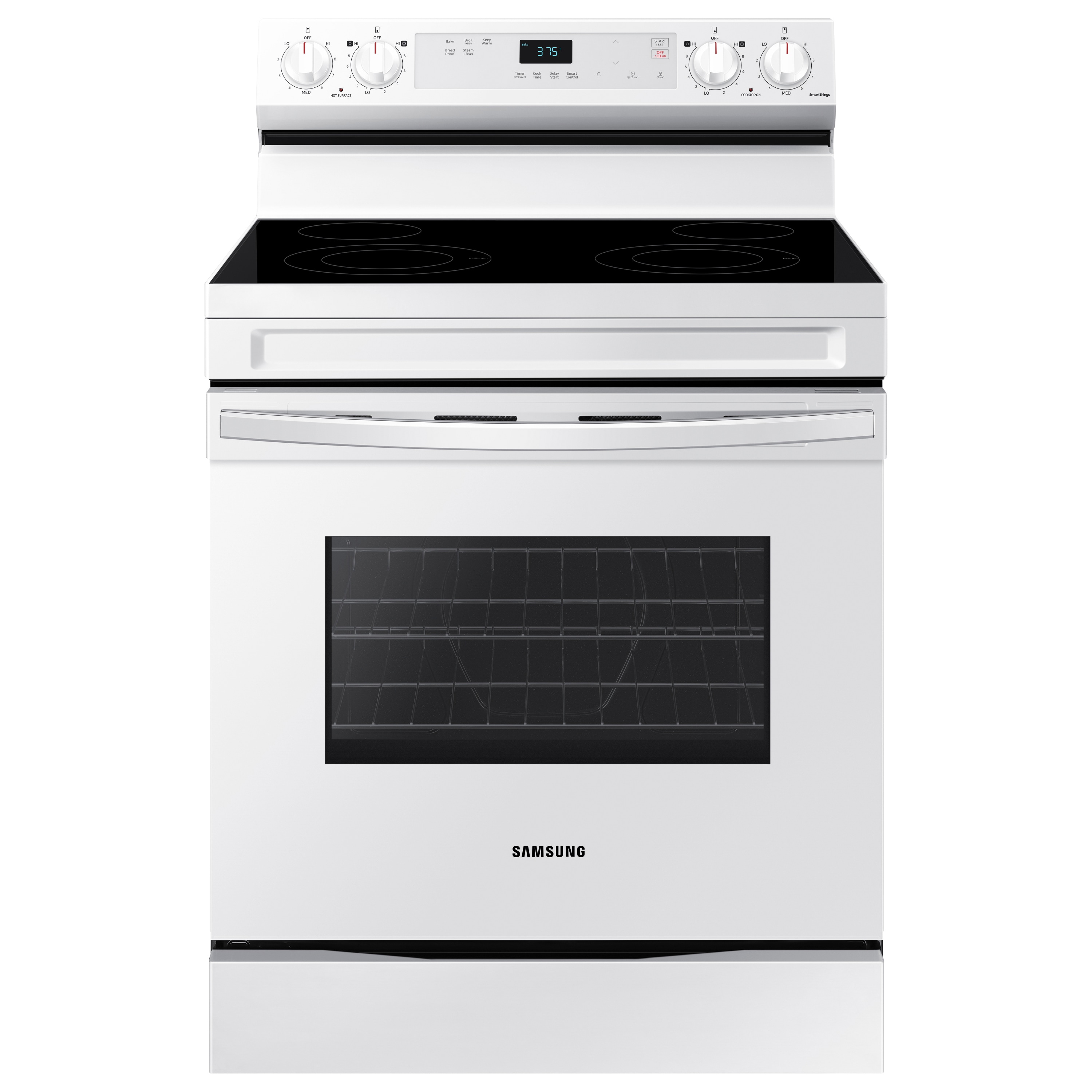 30-in Smooth Surface Glass Top 4 Elements 6.3-cu ft Steam Cleaning Freestanding Smart Electric Range (White) Stainless Steel | - Samsung NE63A6111SW