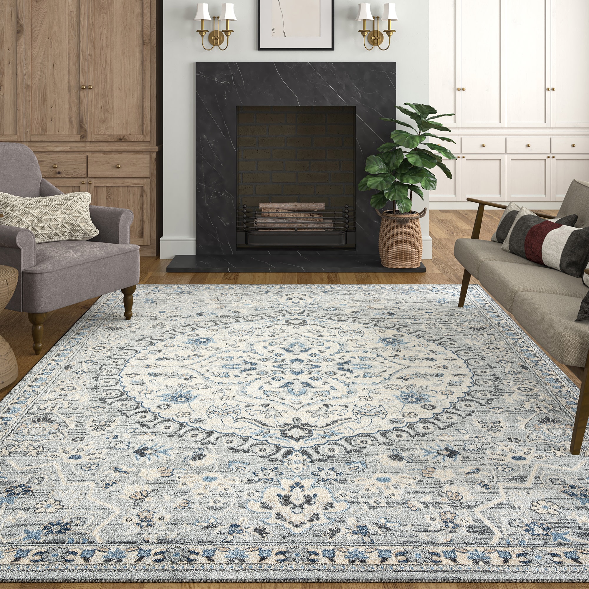 Tayse TUS1109 5X8 Tuscany 5 x 8 (ft) Loomed Polypropylene Gray Rectangular Indoor Area rug