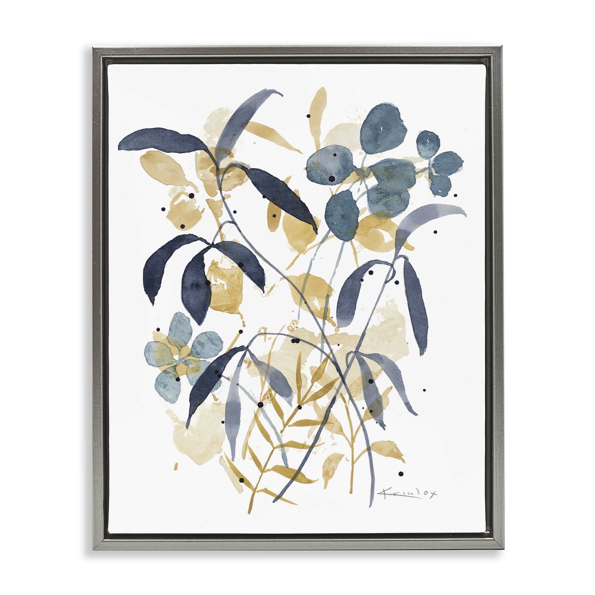 Stupell Industries BT-275-FFL-24X30 Blue and Yellow Plant Impressions Gray Framed Floater Canvas Wall Art By Krinlox 25 x 31