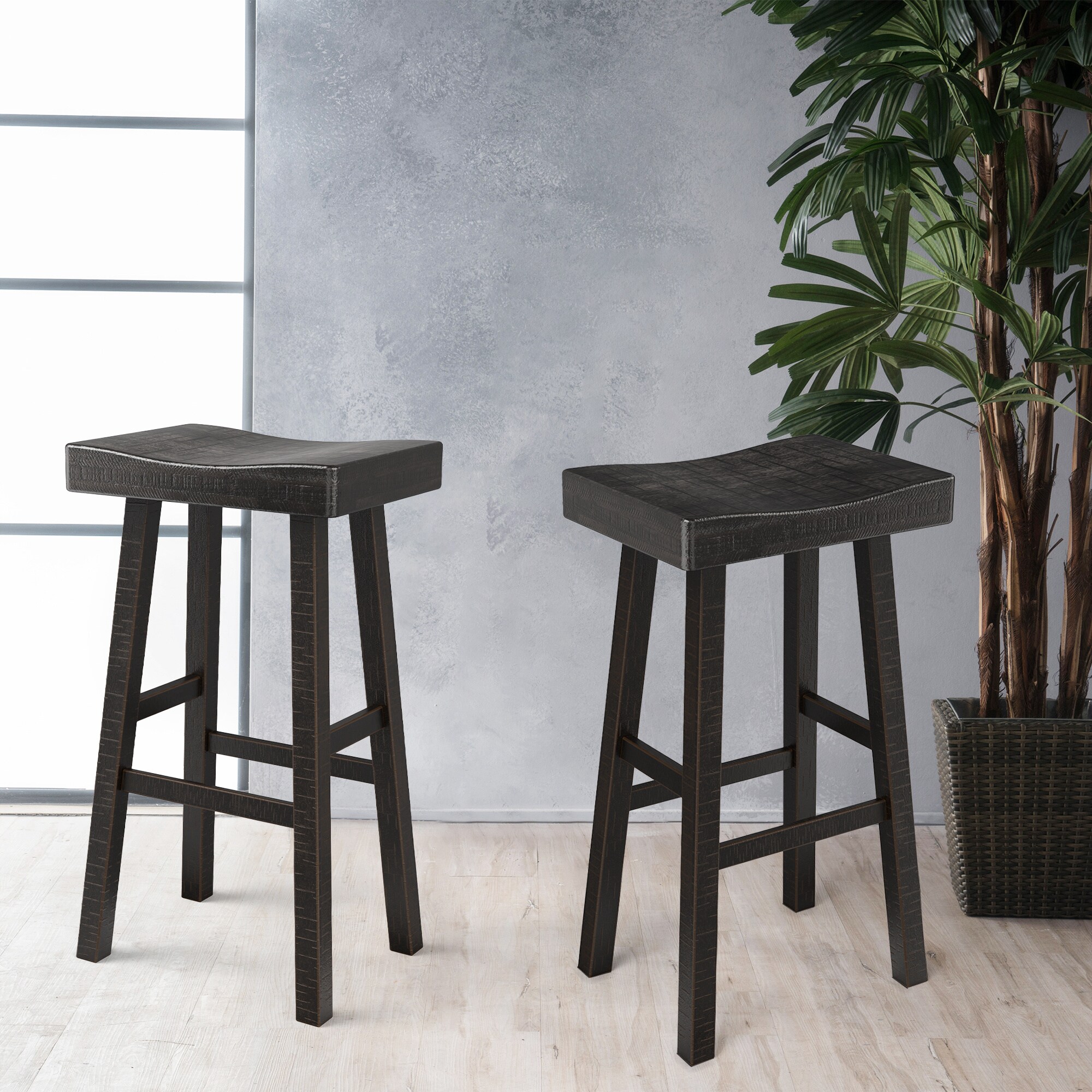 Matrix Decor MDFM-BR3001BK-29-2PK Black 31-in H Bar height Square seat Wood Bar Stool