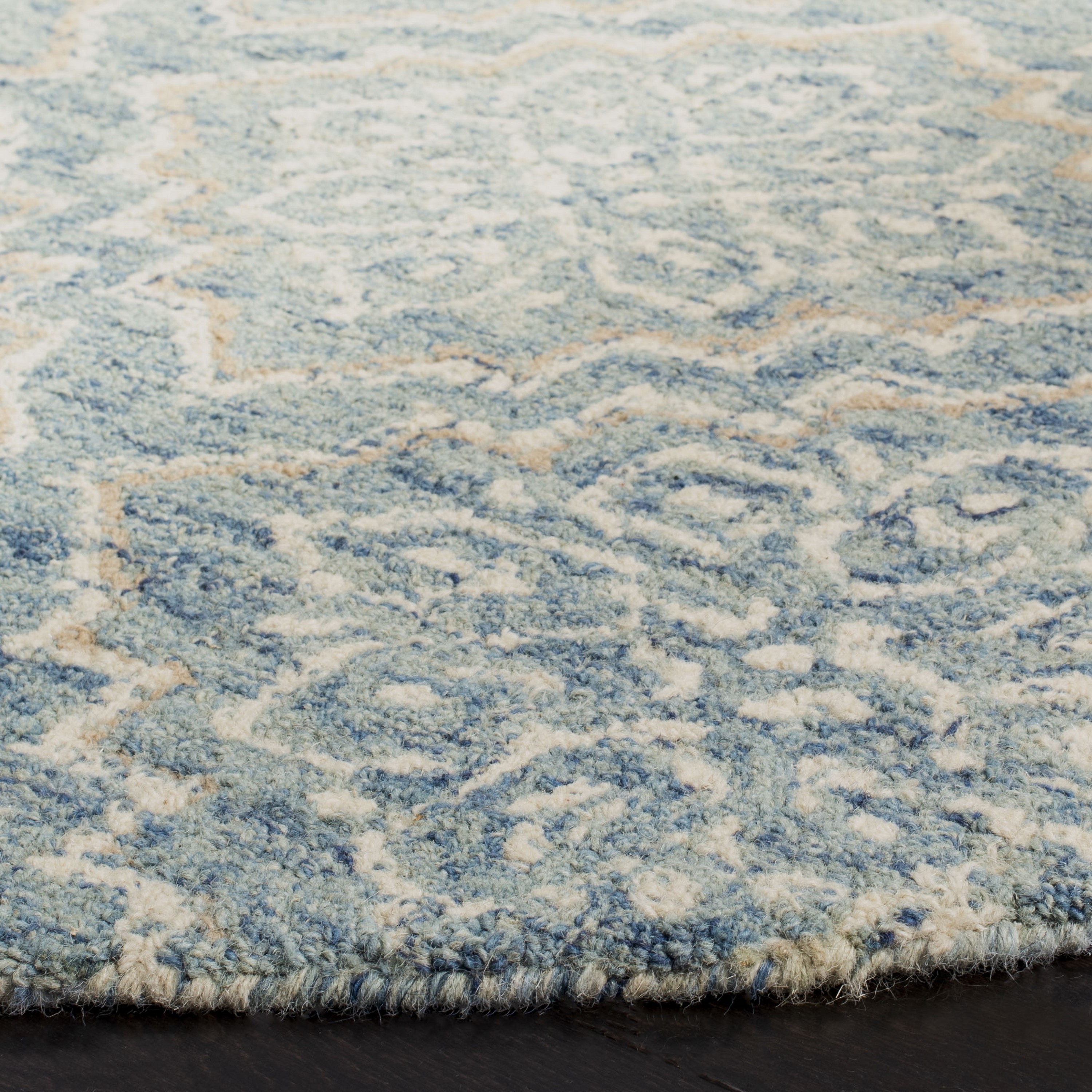 Handmade Abstract Blue Wool 47" Round Tufted Rug