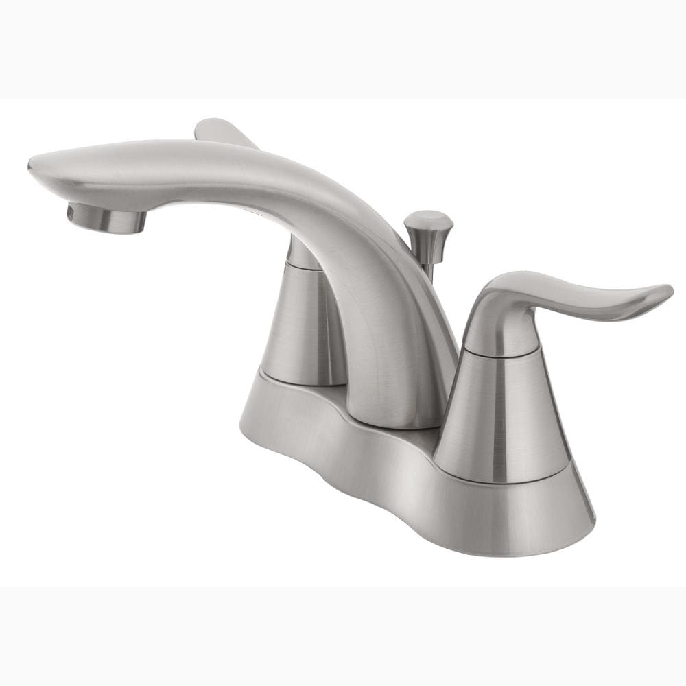 Home2O H10L-421-BN Lana Brushed nickel 4-in centerset 2-handle WaterSense Commercial/Residential Handle Bathroom Sink Faucet with Drain with Deck Plate