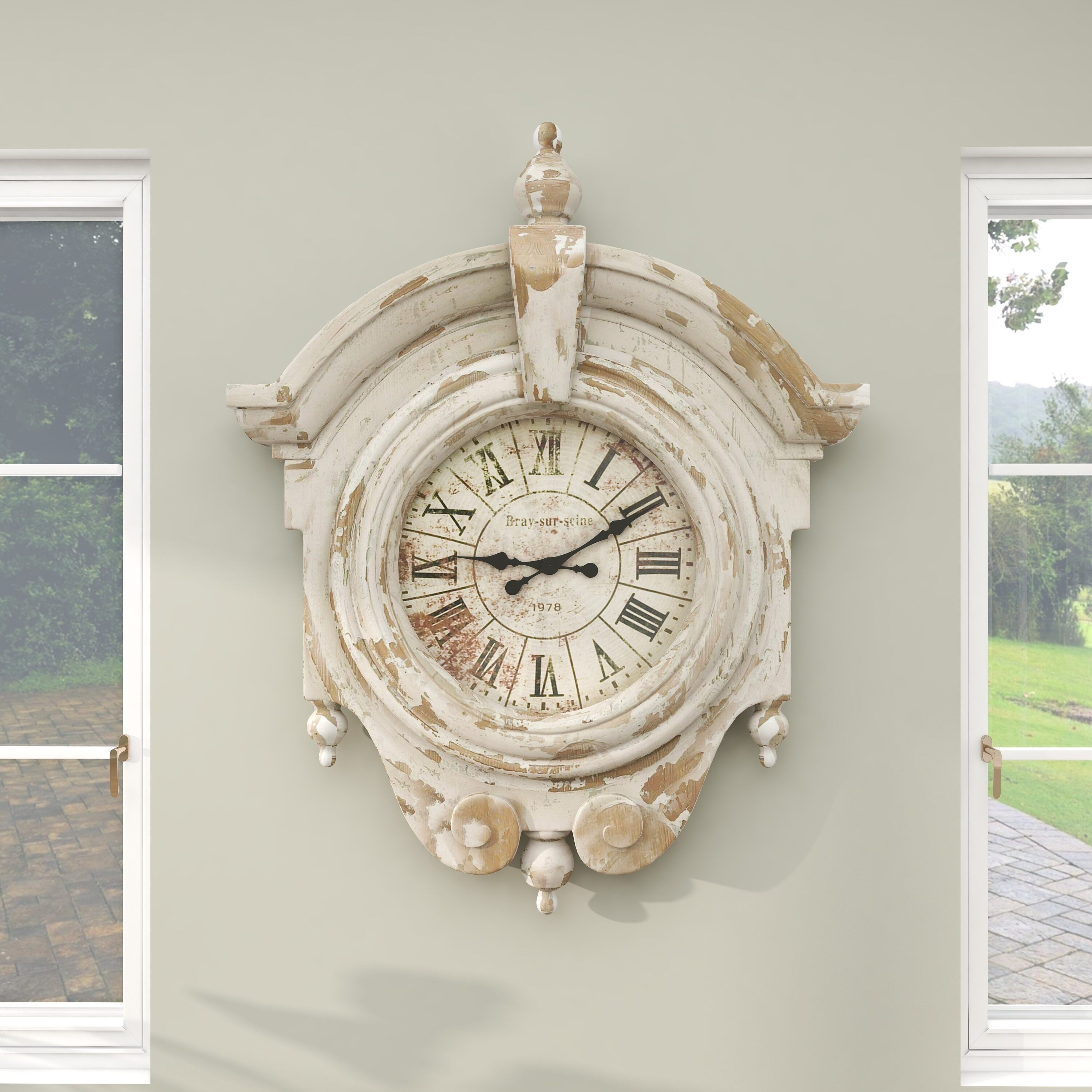 Vintage Brown and White Distressed Fiberglass Wall Clock