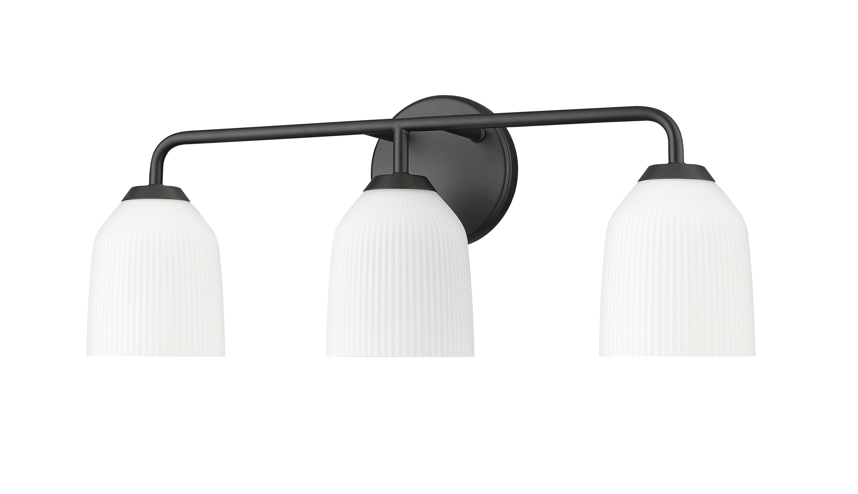 Matte Black 3-Light Vanity Fixture with Opal Glass Shades