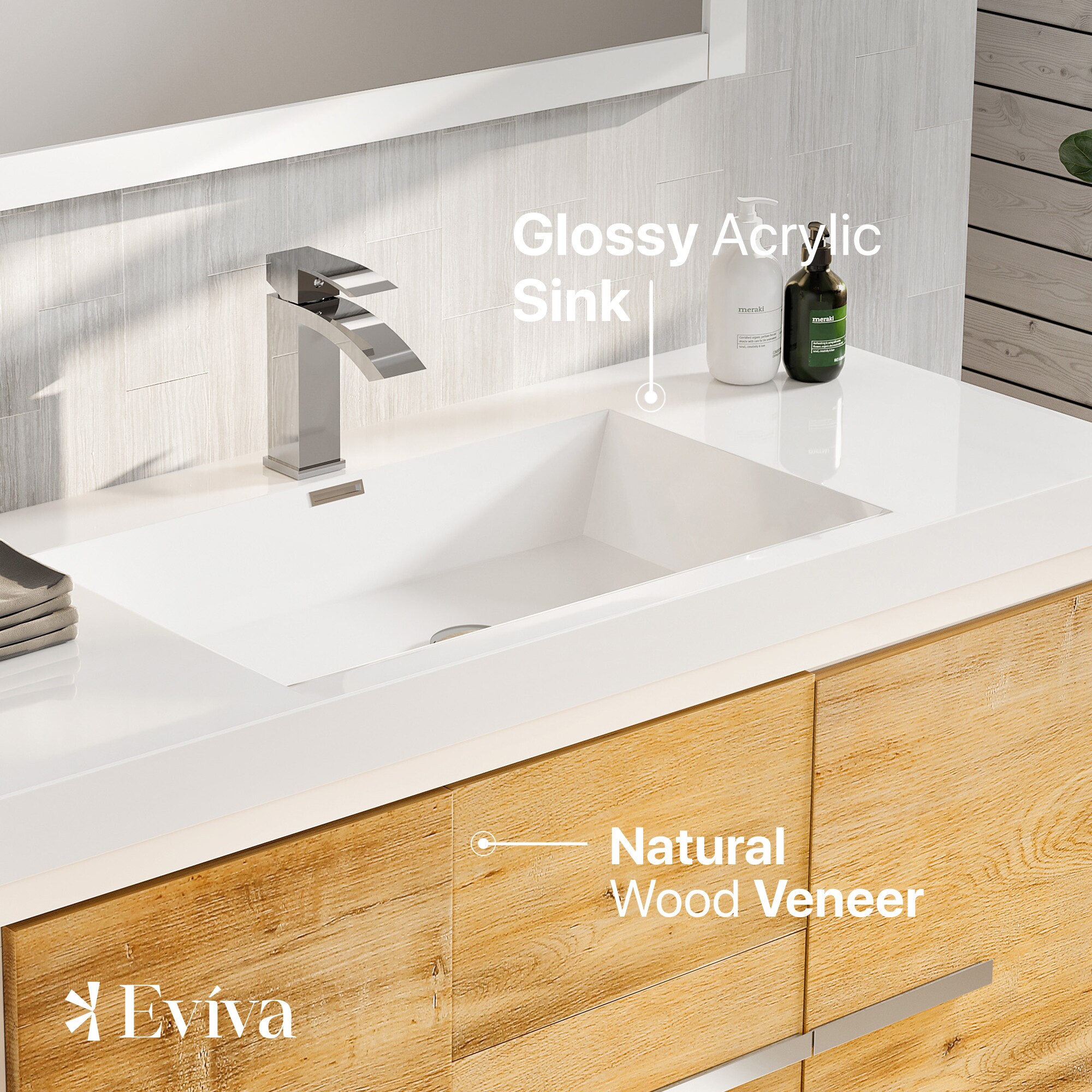 Natural Oak and White Freestanding Single Sink Bathroom Vanity
