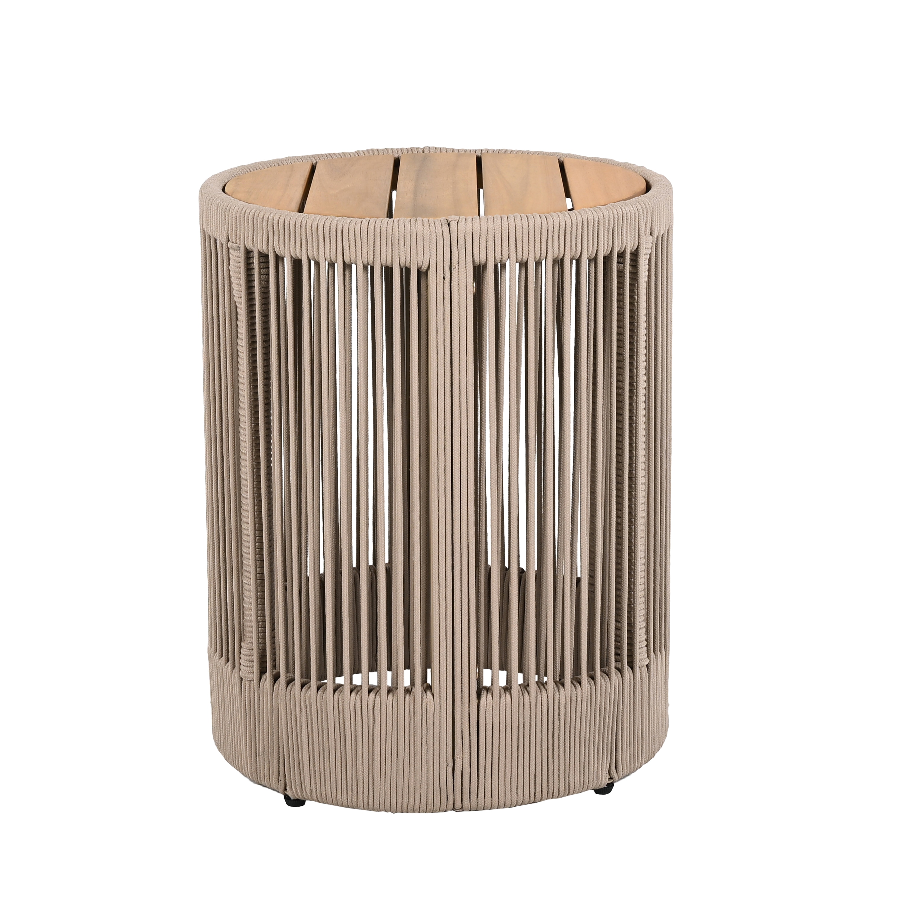 Christopher Knight Home 337675 Valencia Side Table Outdoor Rattan Rope and Acacia Wood Patio Balcony-Teak Finish and Beige