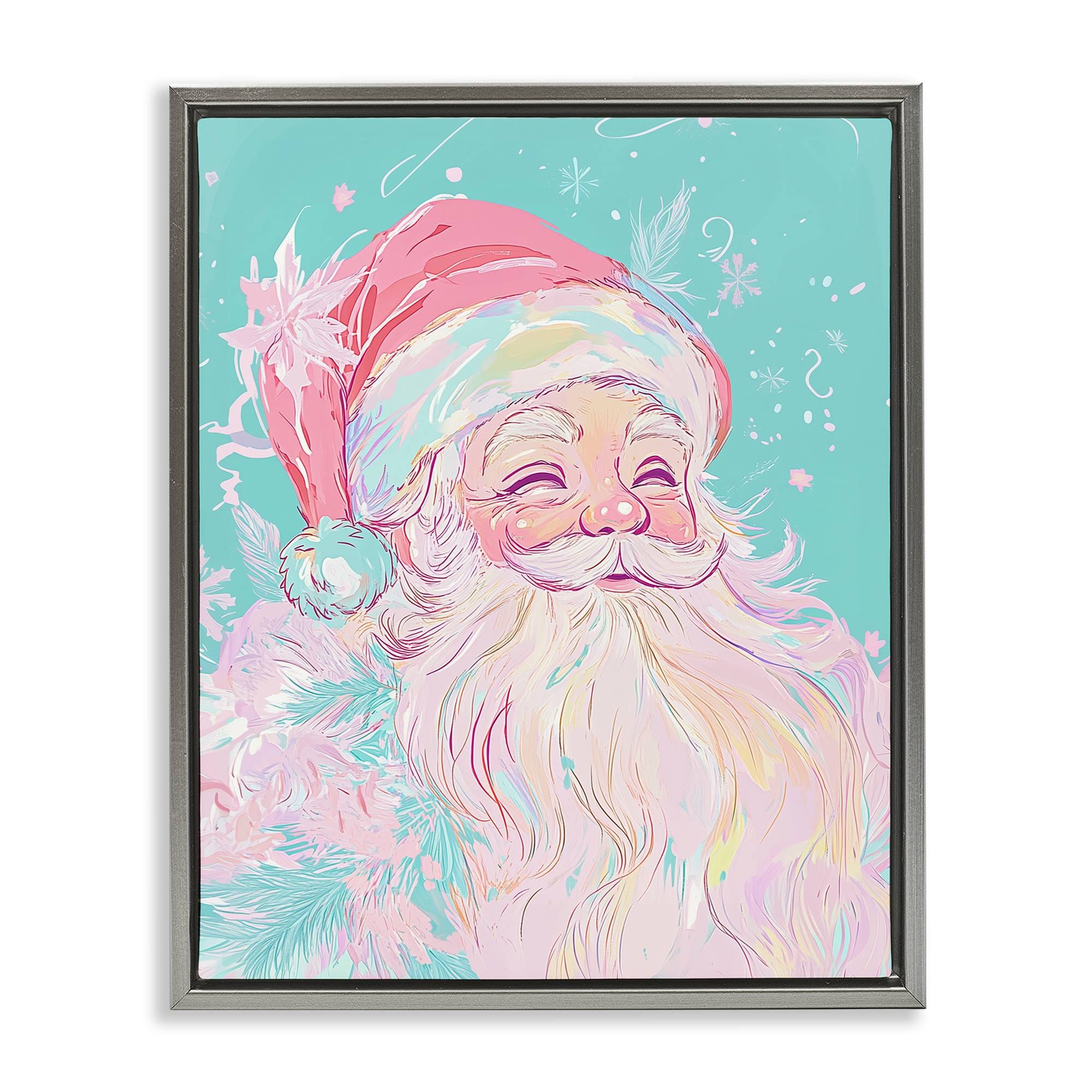 Stupell Industries BT-924-FFL-16X20 Pastel Jolly Santa Claus Gray Framed Floater Canvas Wall Art By Arlington Prints 17 x 21