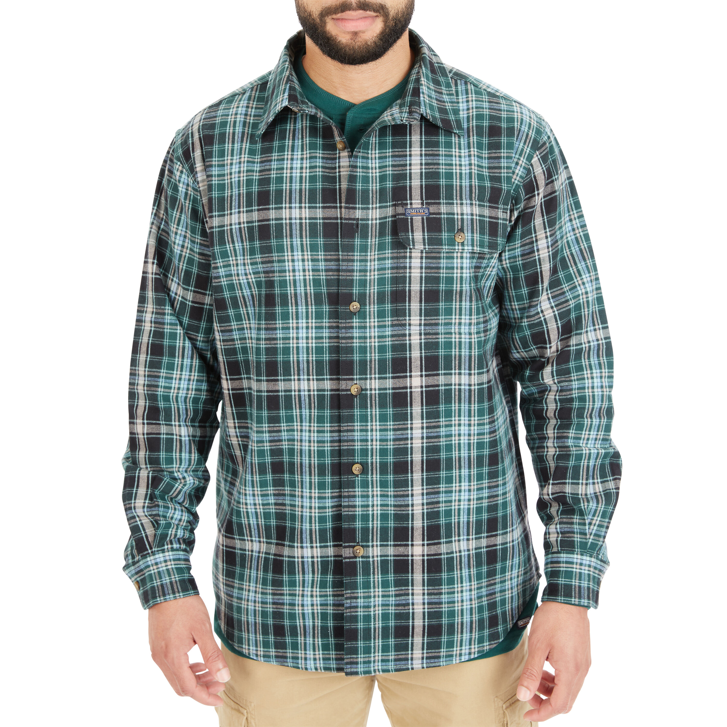 Smith's Workwear SFF566P-TL-M Men's Green Woven Long sleeve Checked Button-down shirt ( Medium )