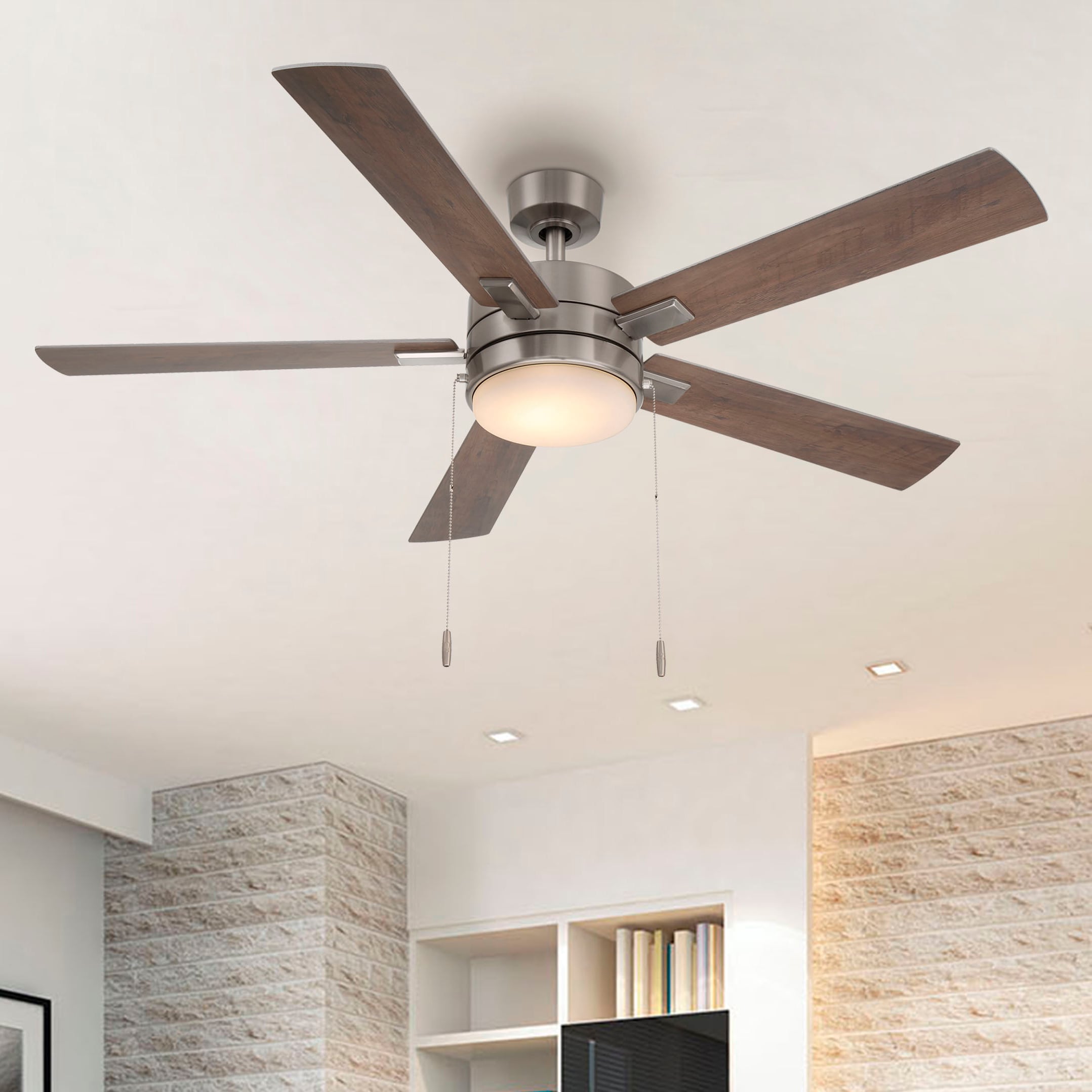 Harbor Breeze AR09-52BN Ollington 52-in Integrated LED Brushed Nickel with Matte Silver Blades Ceiling Fan With Light ( 5 -Blade )