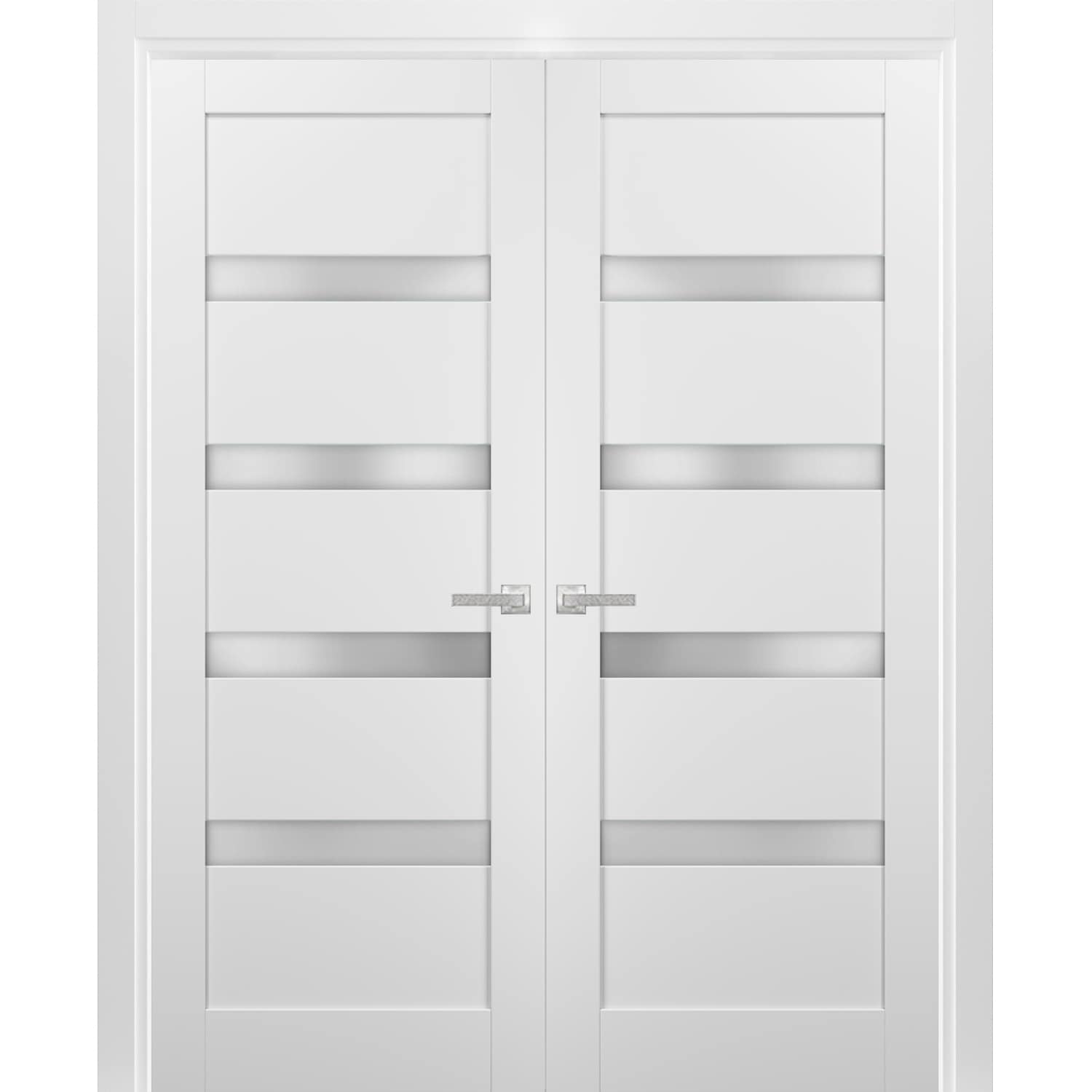 SARTODOORS 4113DD-WS-48 4113 48-in x 80-in White Wood Frosted glass Interior French Door (Hardware Included)