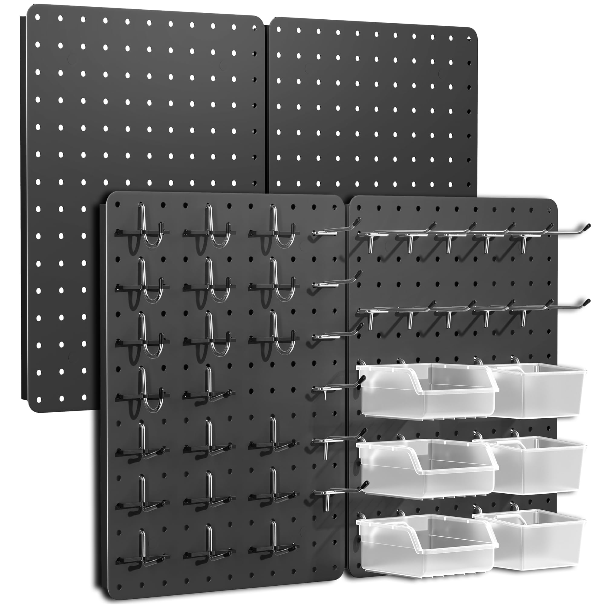 Etokfoks  14 76 x 10 82 in Steel Pegboard Wall Organizer with Hooks Bin Storage Fasteners Black 4 Pack