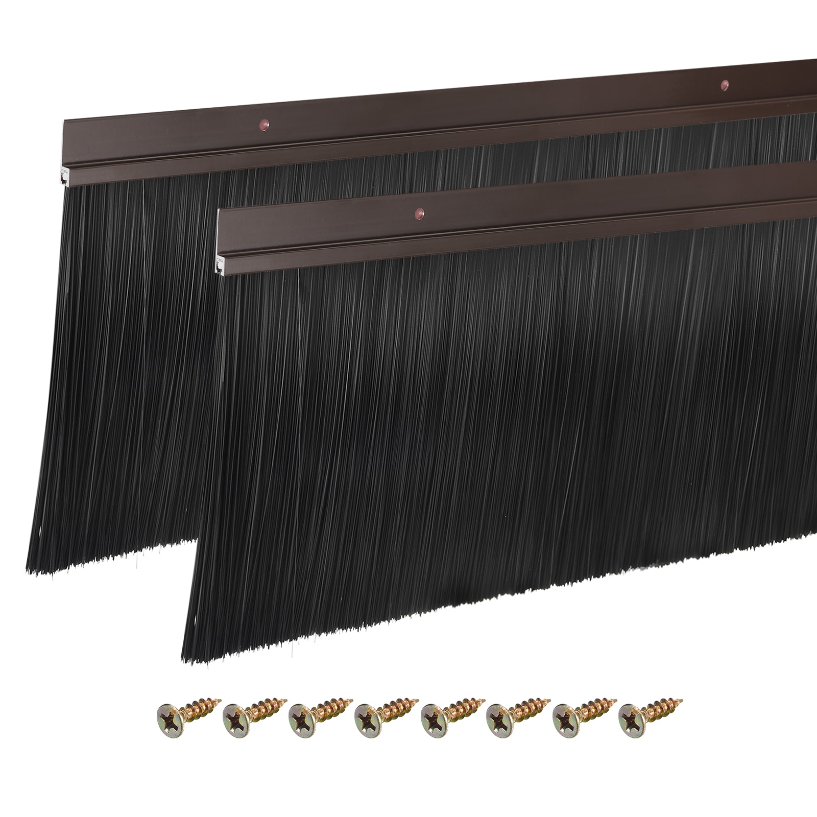 Unique Bargains 2Pcs Door Brush Bottom Sweep H-Shape Aluminum Alloy Base with 5.9-inch Nylon Brush (39-inch L x 6.9-inch W Brown)