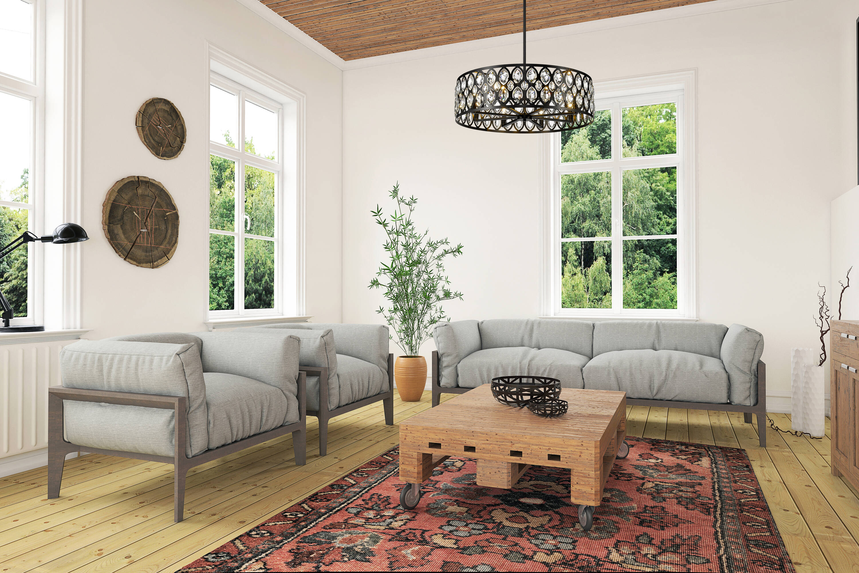 Elegant Matte Black Crystal Pendant 8-Light Chandelier