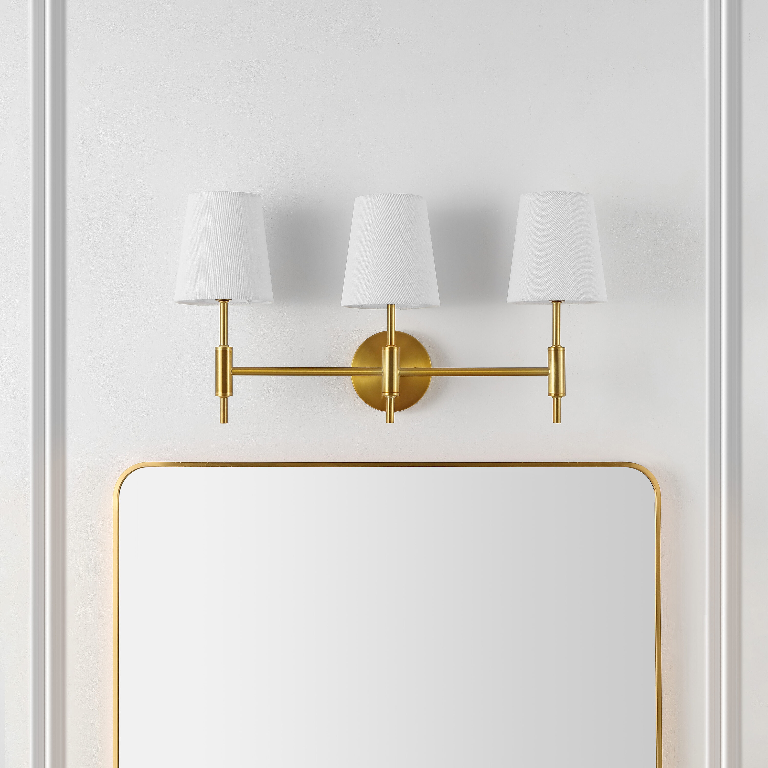 Darya 24" Brass Gold Iron 3-Light Wall Sconce with White Shades