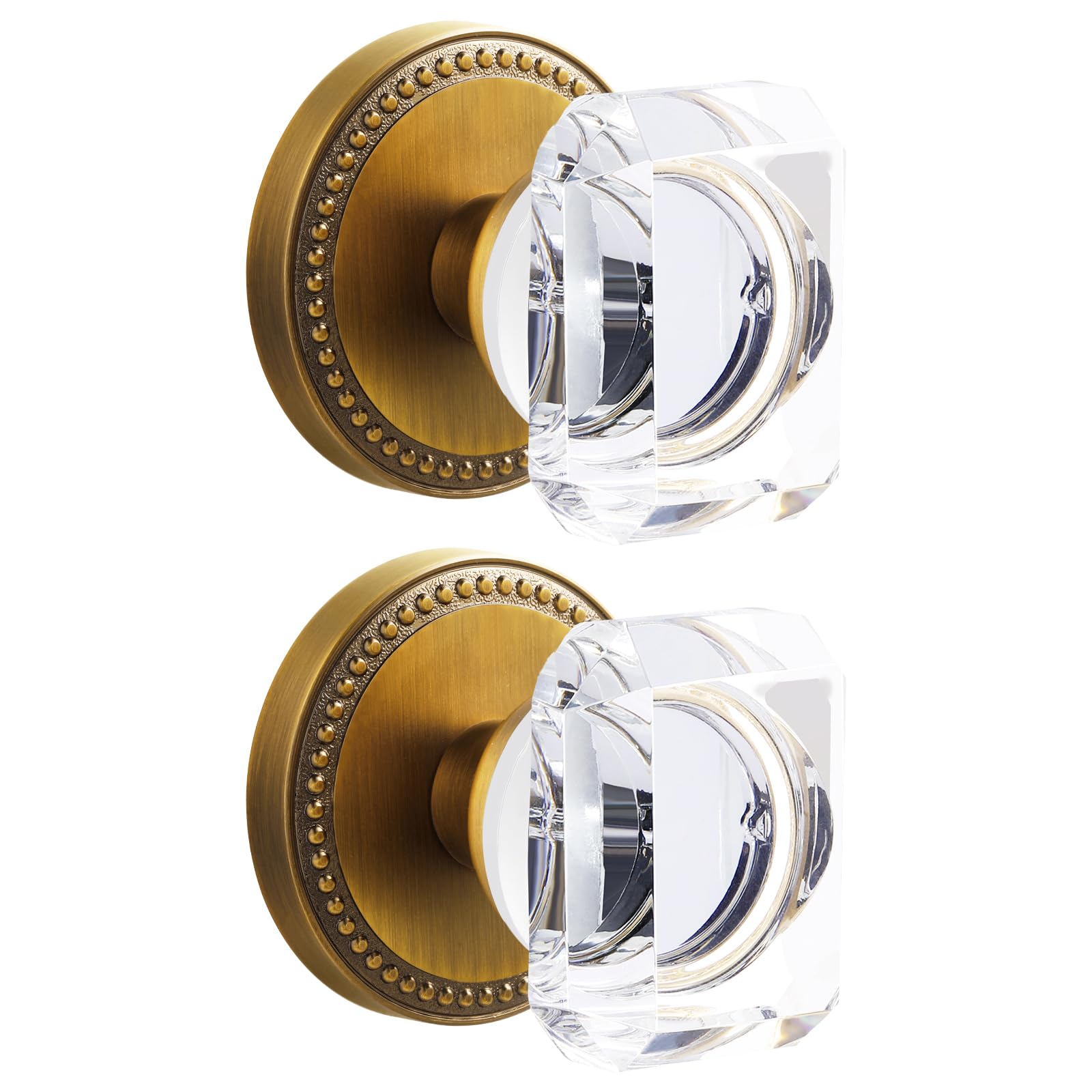 LILILIAN FMY  Antique Brass Door Knobs Crystal Door Knob Dummy Door Knobs Glass Interior Dummy Handle Single Sided Decorative Set of Two