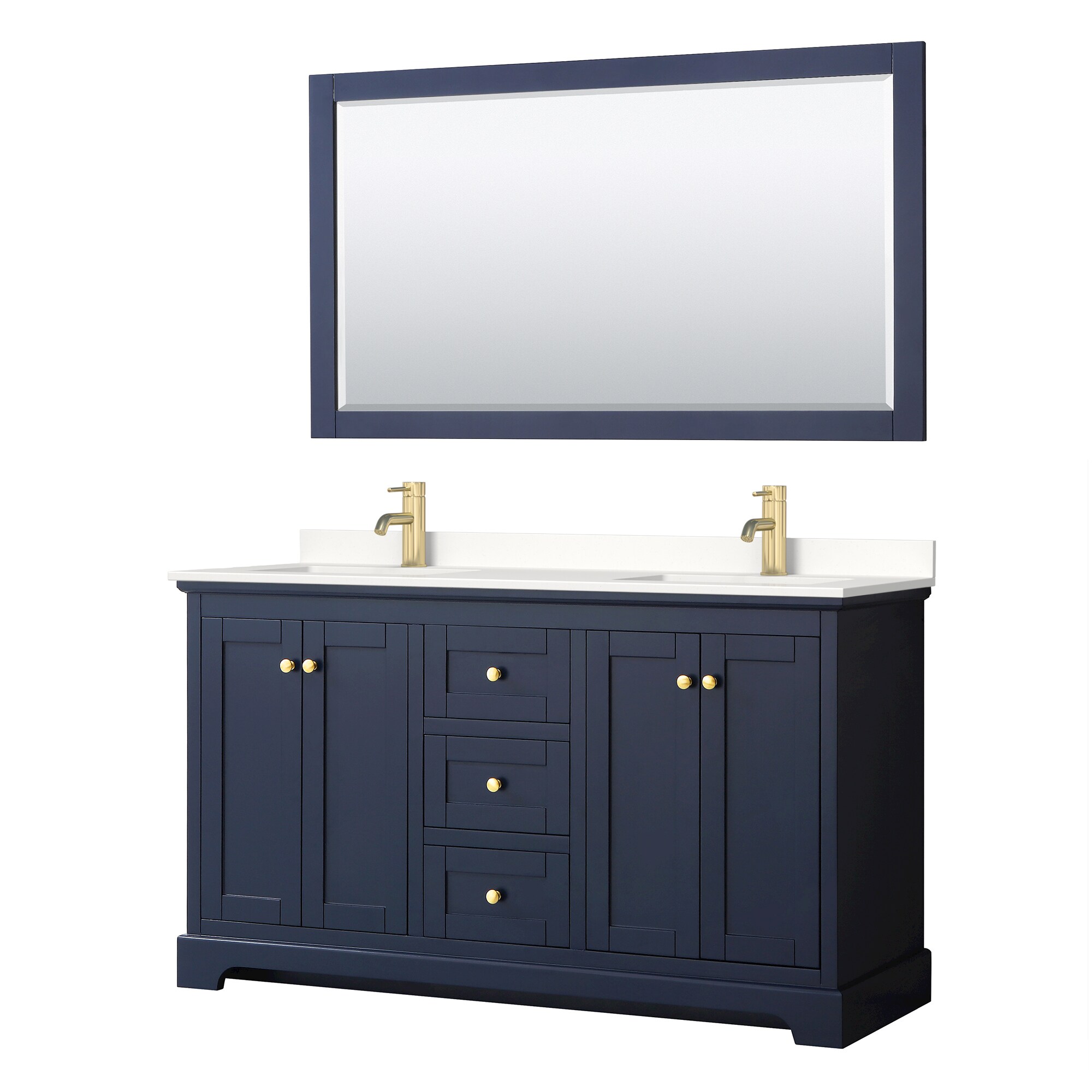 Wyndham Collection WCV232360DBLWQUNSM58 Avery 60-in Dark Blue Undermount Double Sink Bathroom Vanity with White Quartz Top (Mirror Included)
