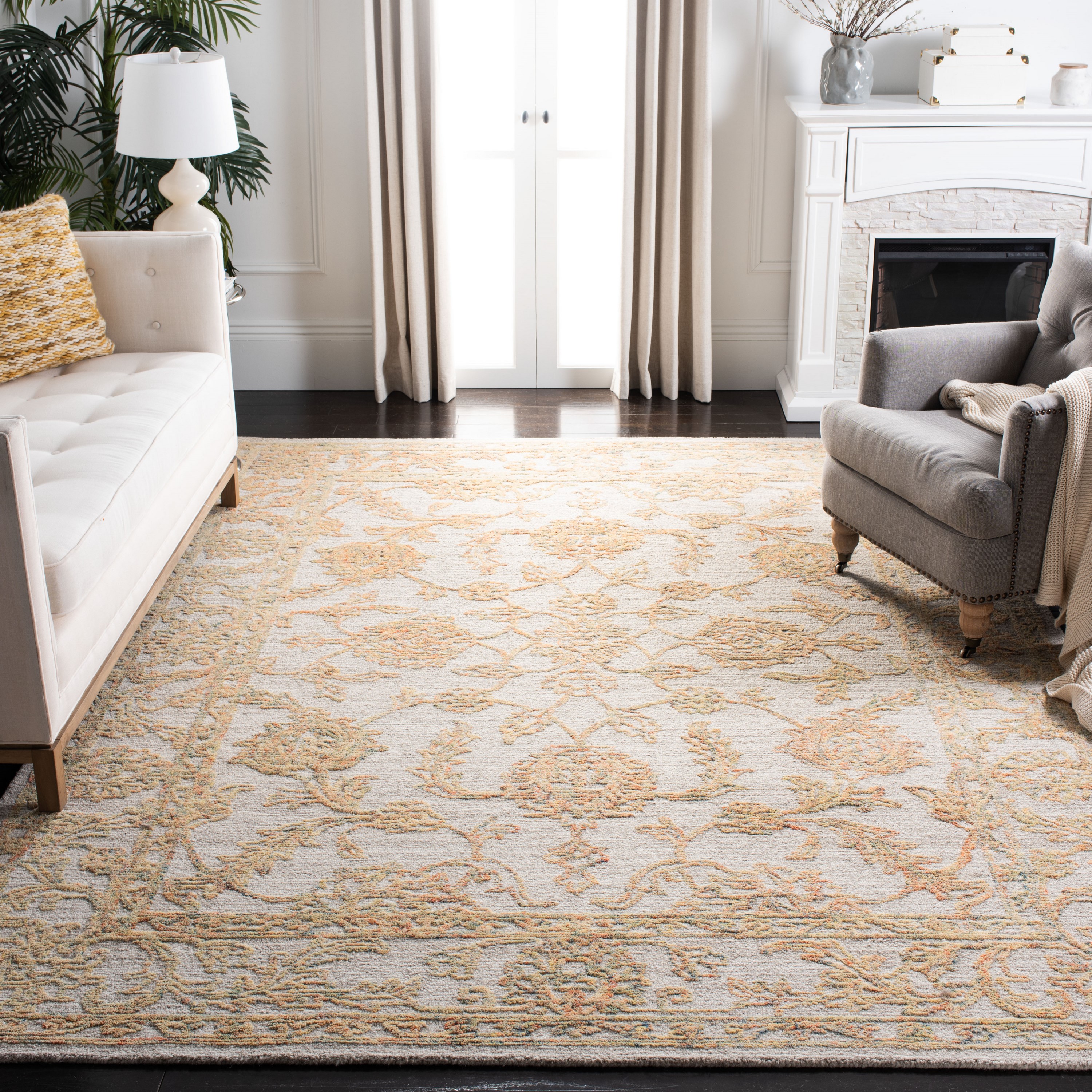 Safavieh ABT477A-9 Abstract Joplen 9 x 12 (ft) Tufted Wool Beige/Gold Rectangular Indoor Floral/Botanical Vintage Area rug