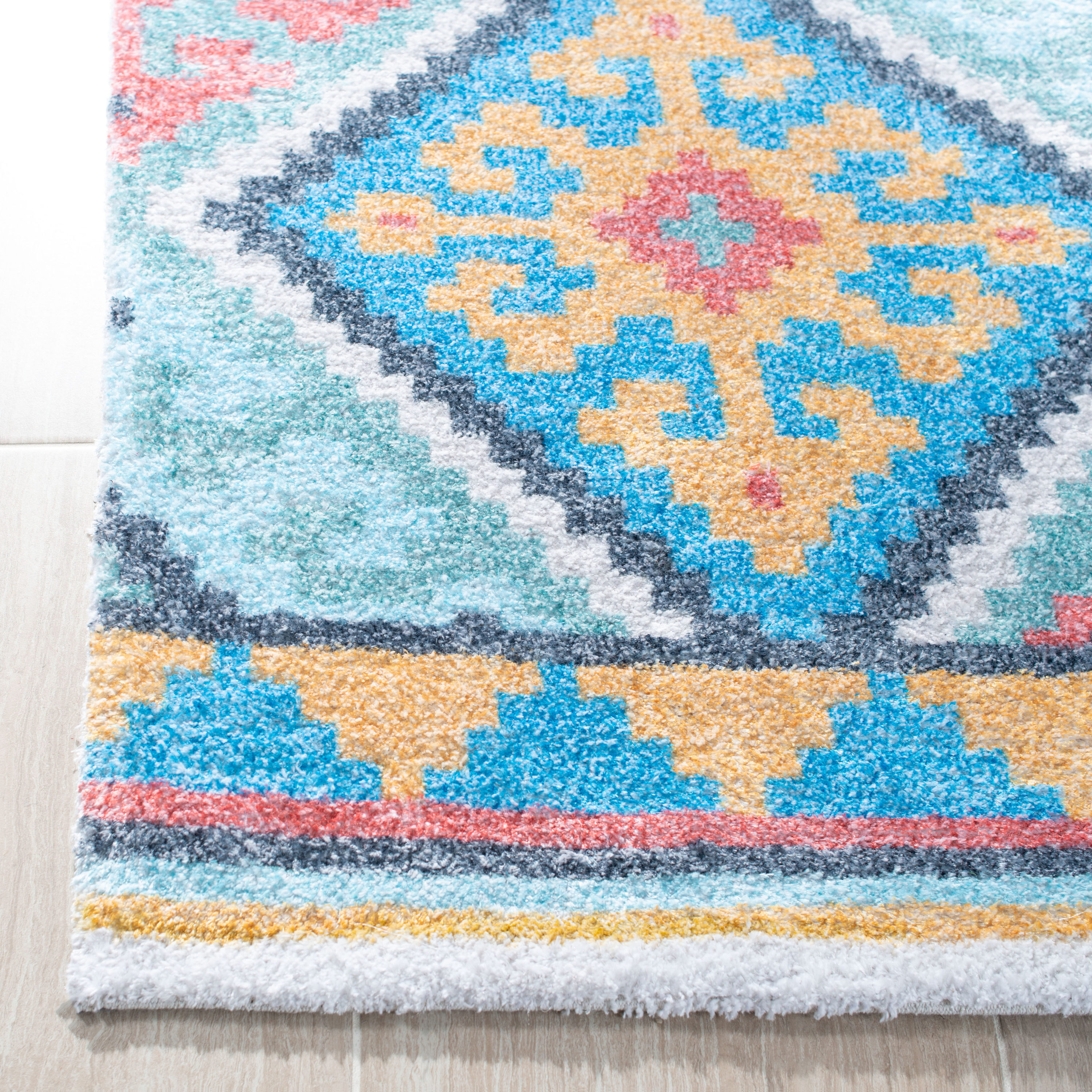 Blue and Aqua Geometric Cotton 8' x 10' Area Rug